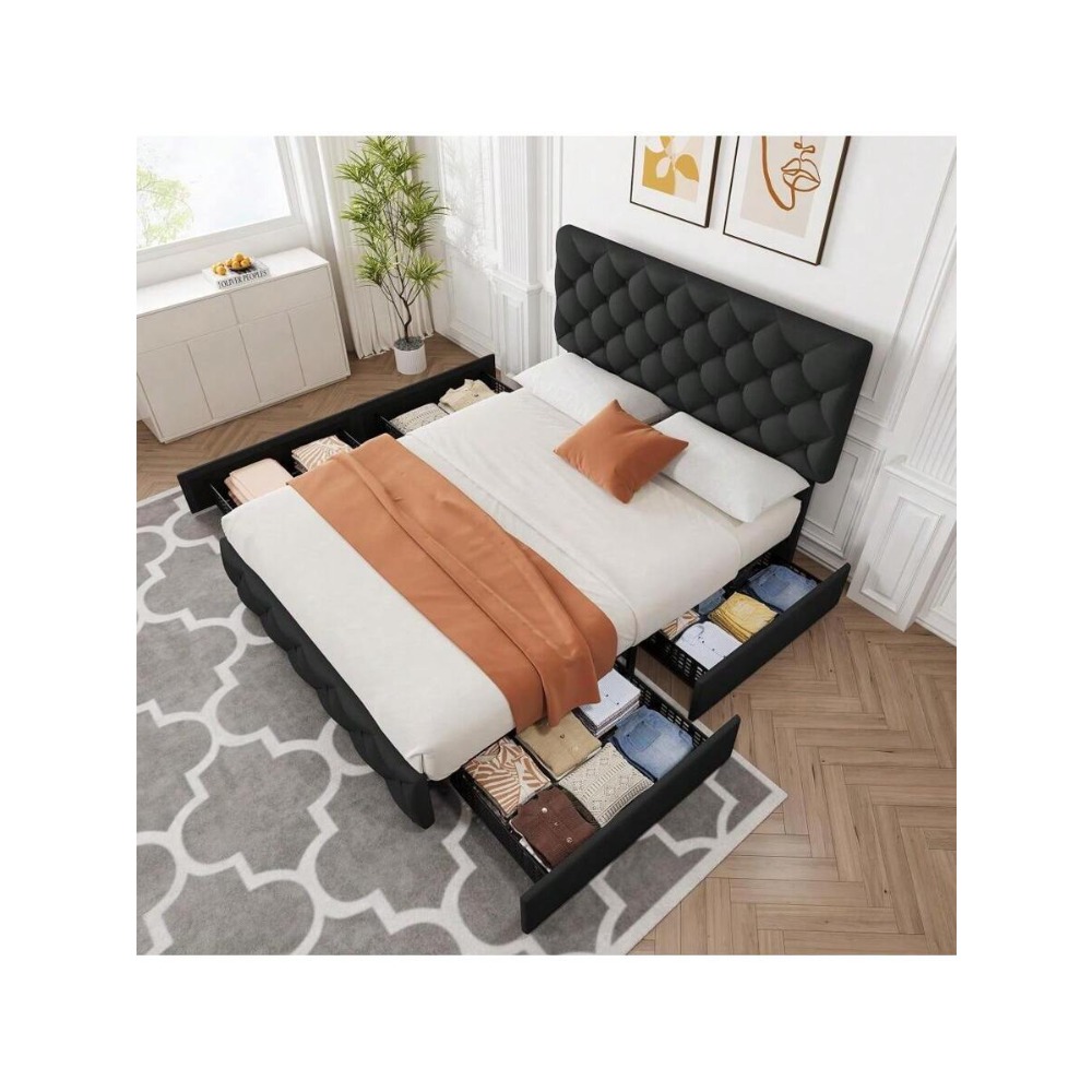 إطار سرير بحجم كوين أو كينج مع - مراجعة King Size Bed Frame With Storage Drawers وسعره