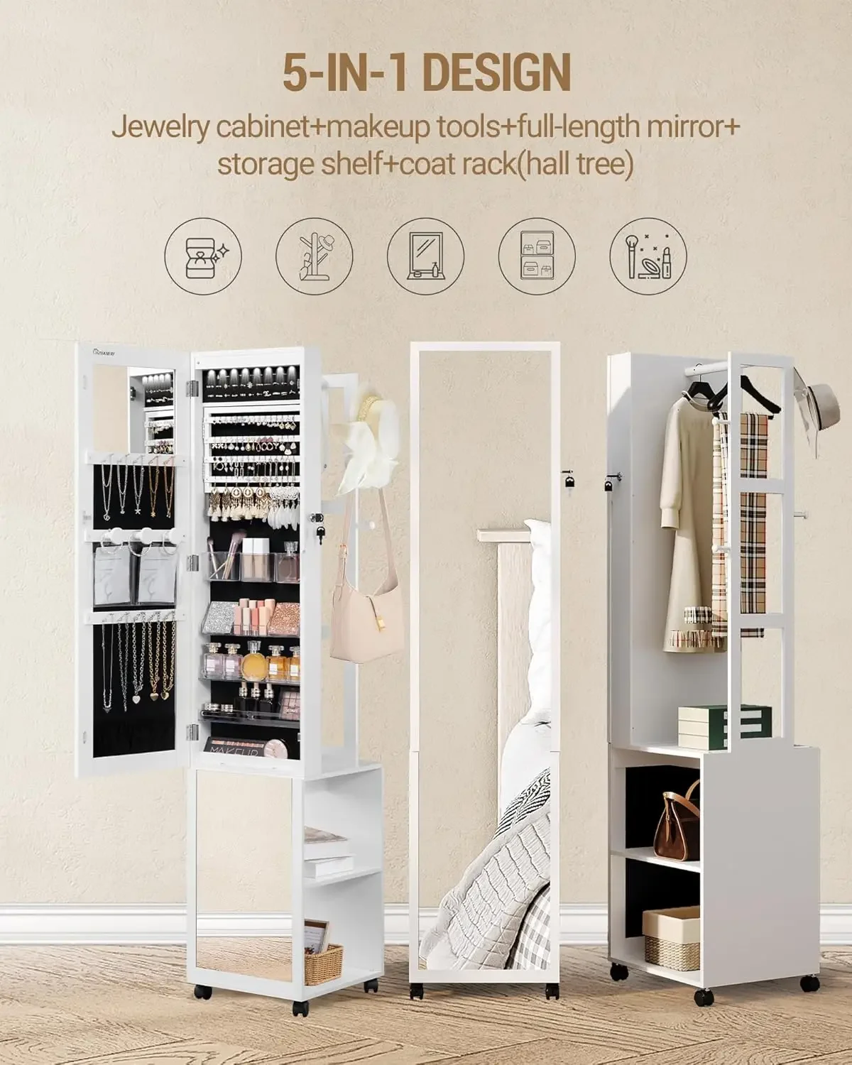 خزانة مجوهرات مزودة بـ 8 مصابي - مراجعة Full Length Mirror Jewelry Armoire وسعره