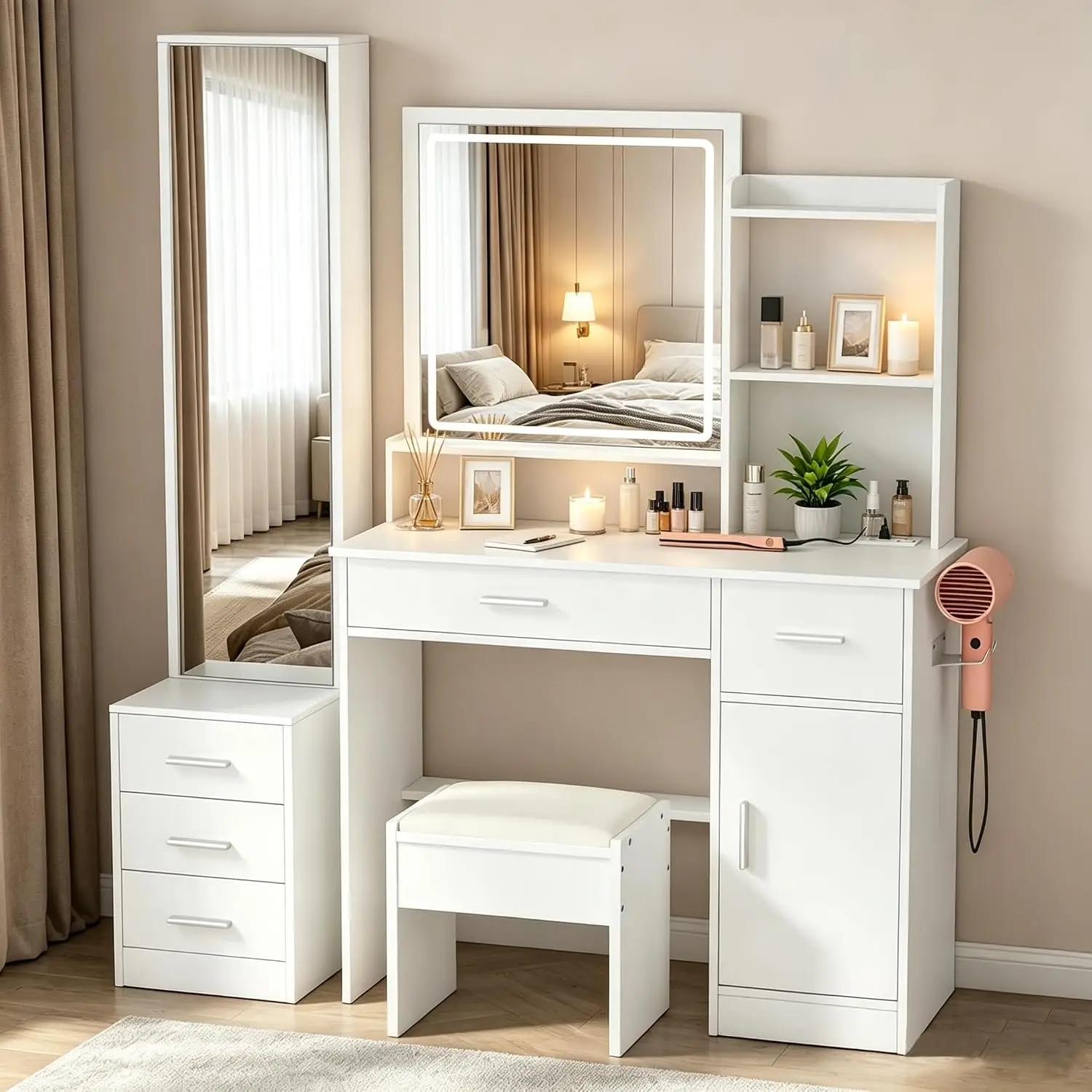 طاولة مكياج من إنترجريت مع إضا - مراجعة Dressing Table Vanity With Lighted Mirror وسعره