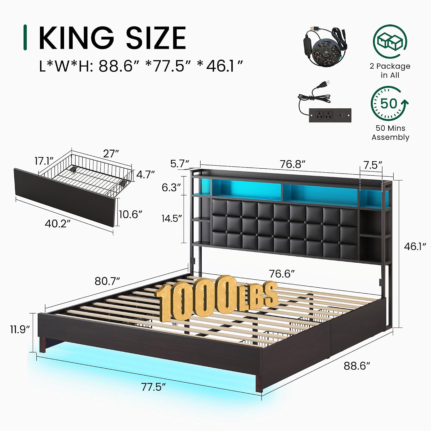 إطار سرير خشبي بحجم كينج مع أد - مراجعة King Size Bed Frame With Storage Drawers وسعره