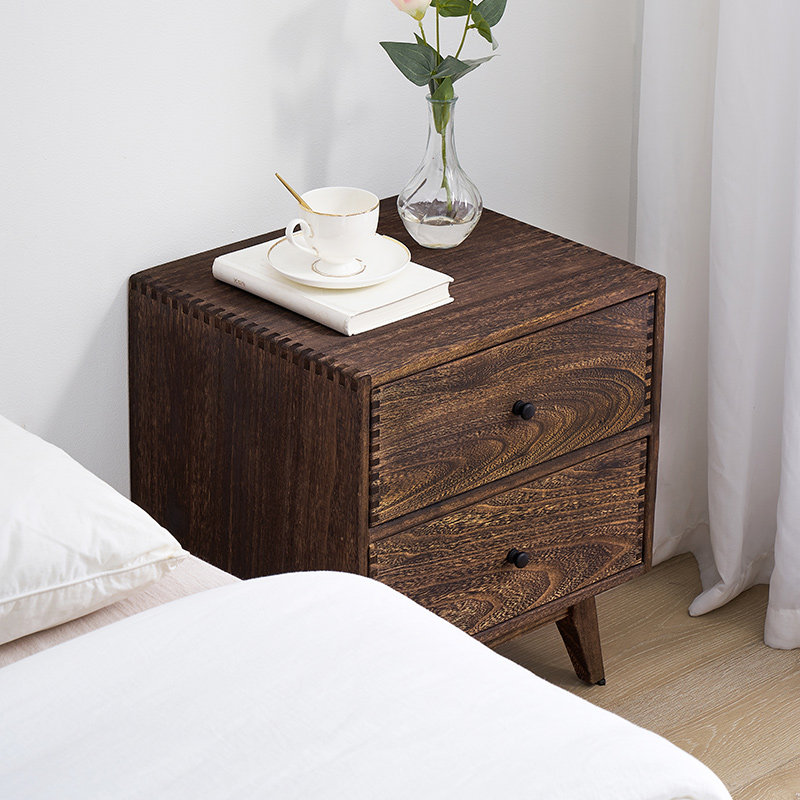 طاولة سرير جانبية خشبية عتيقة  - مراجعة Solid Wood Nightstand 2 Drawers وسعره