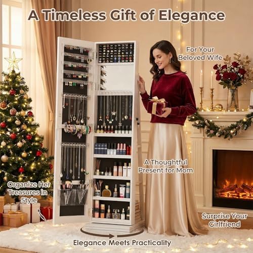 360 °   خزانة مجوهرات دوارة مع - مراجعة Full Length Mirror Jewelry Armoire وسعره