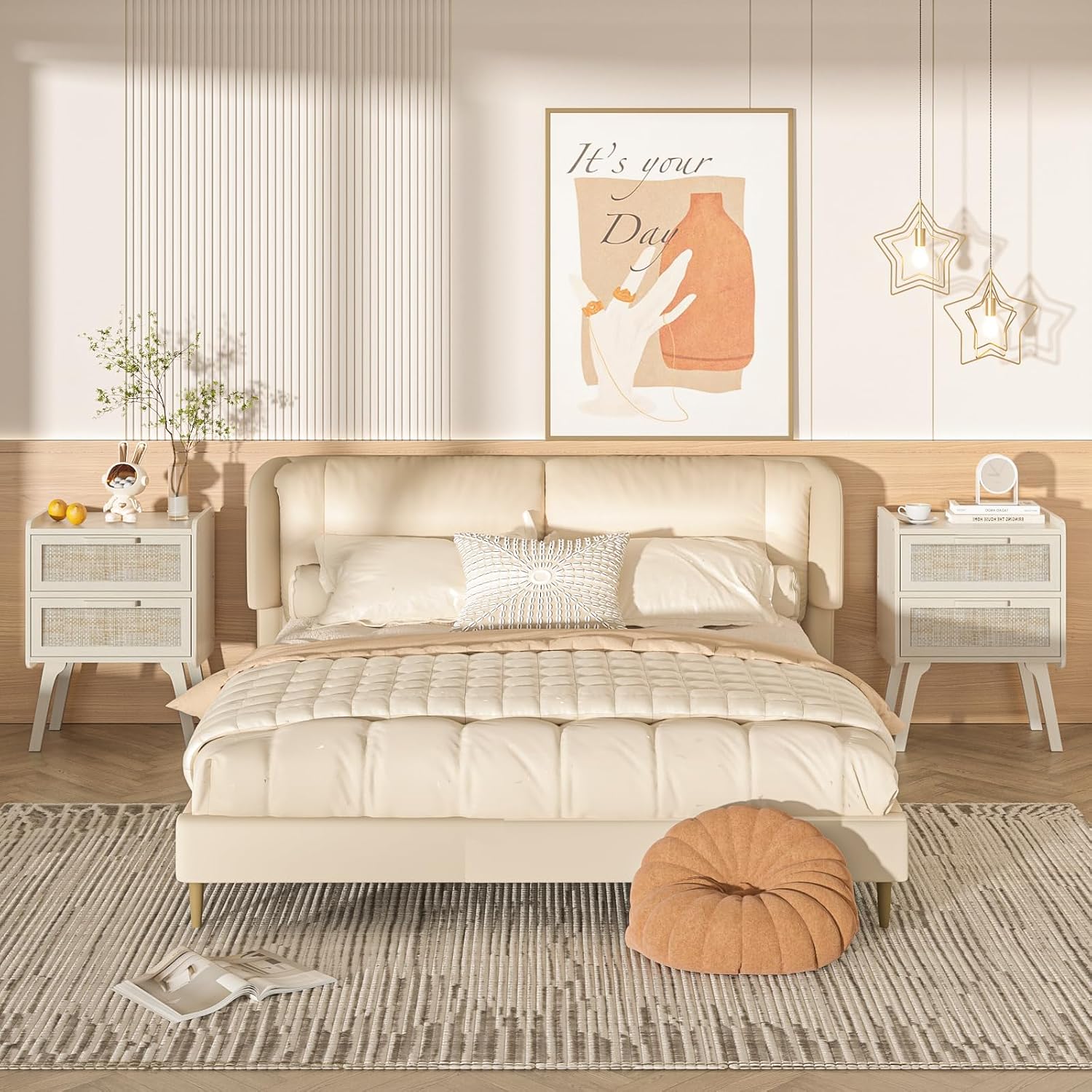 طقم طاولة جانبية من الروطان مك - مراجعة Solid Wood Nightstand 2 Drawers وسعره