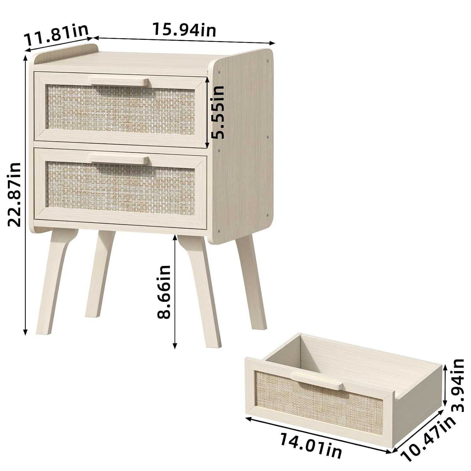 طقم طاولة جانبية من الروطان مك - مراجعة Solid Wood Nightstand 2 Drawers وسعره