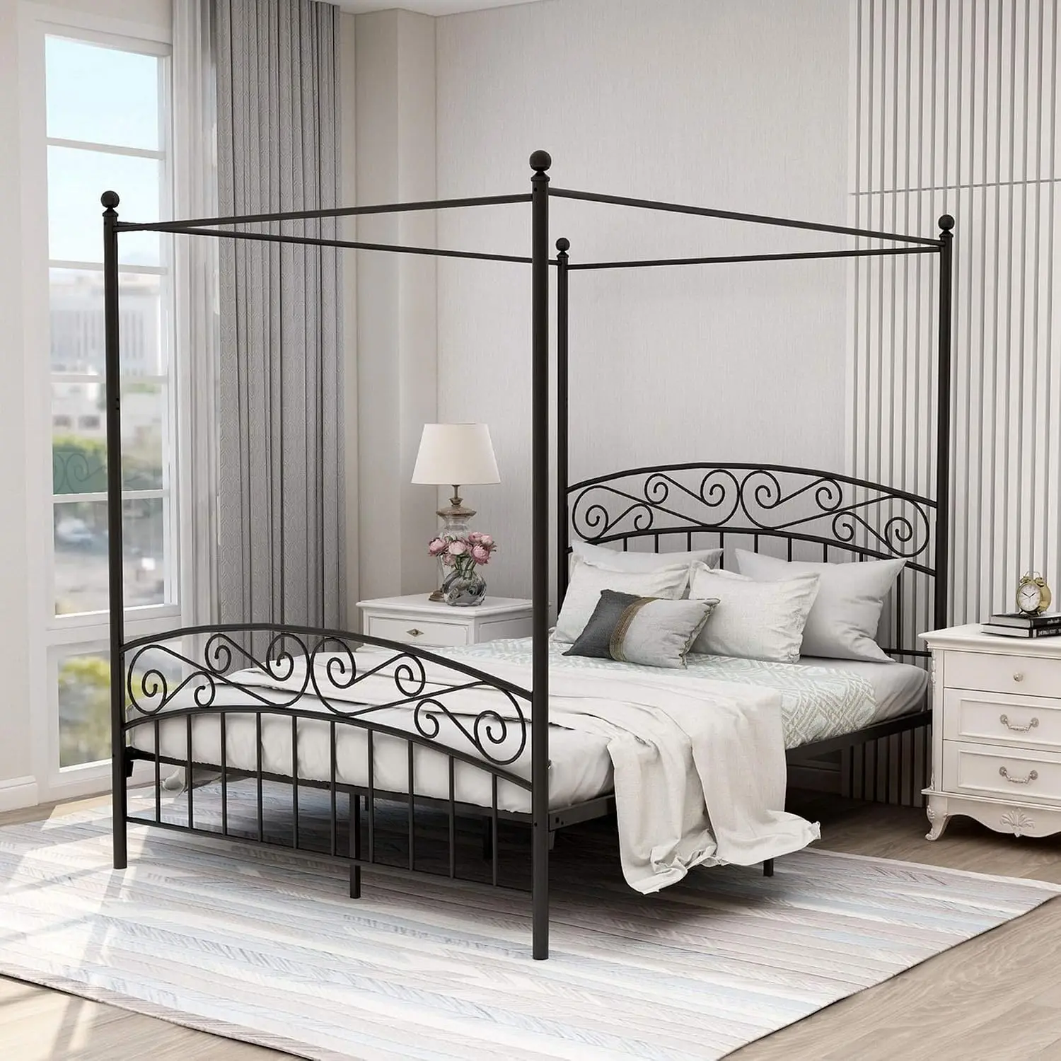 إطار سرير مزود بمظلة بحجم كوين - مراجعة Canopy Bed Frame Metal Queen وسعره