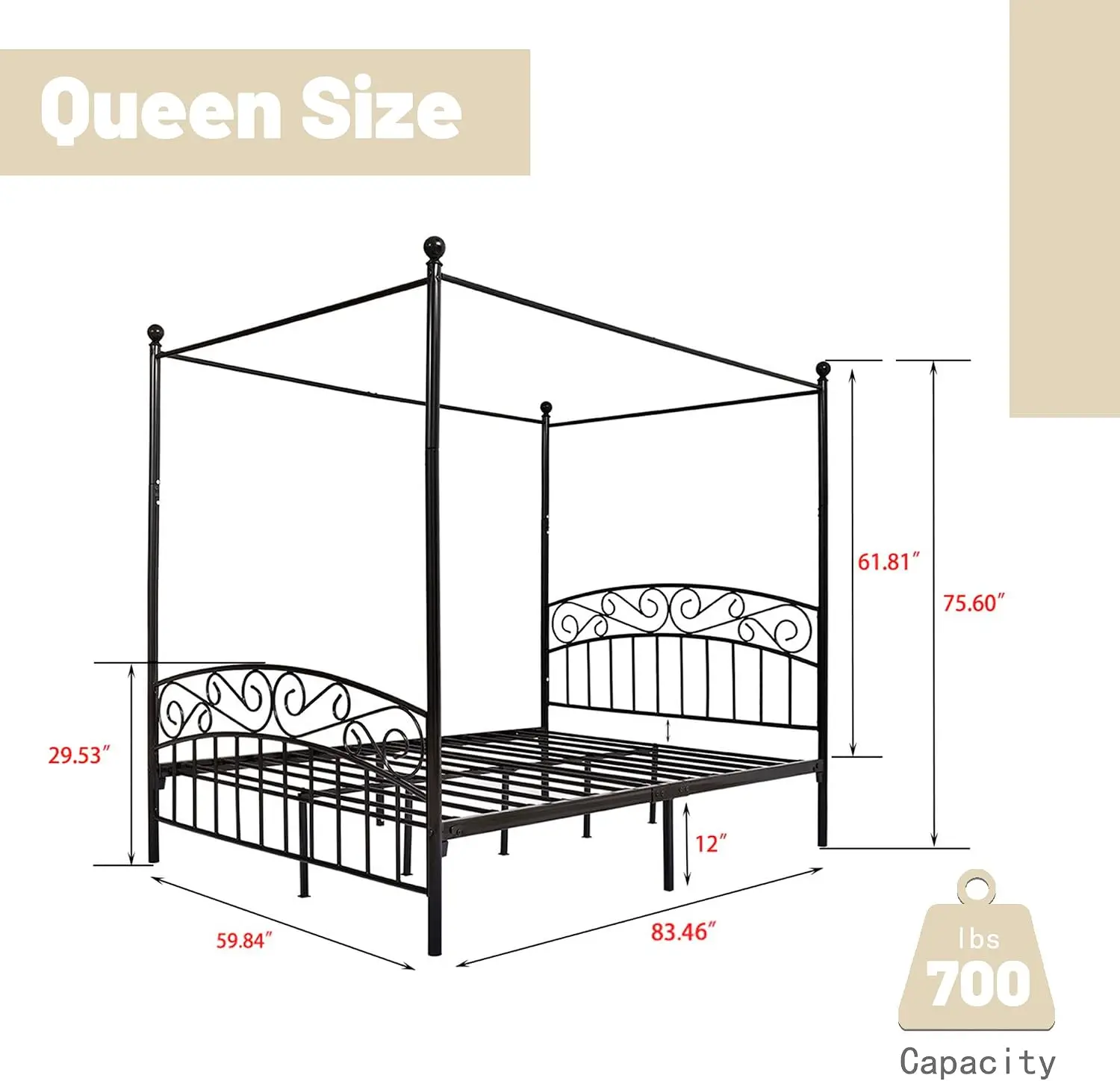 إطار سرير مزود بمظلة بحجم كوين - مراجعة Canopy Bed Frame Metal Queen وسعره