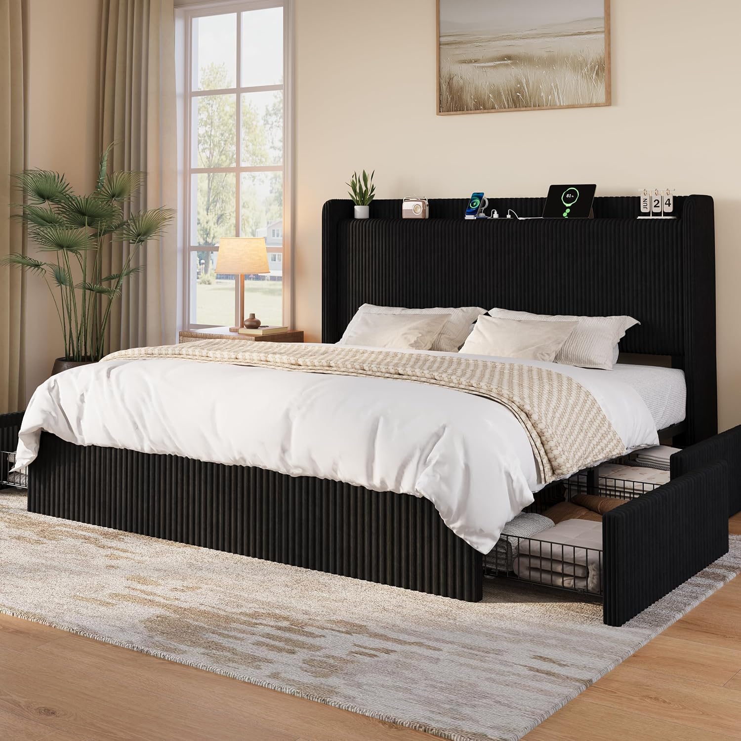 إطار سرير بحجم كينج مع 4 أدراج - مراجعة King Size Bed Frame With Storage Drawers وسعره