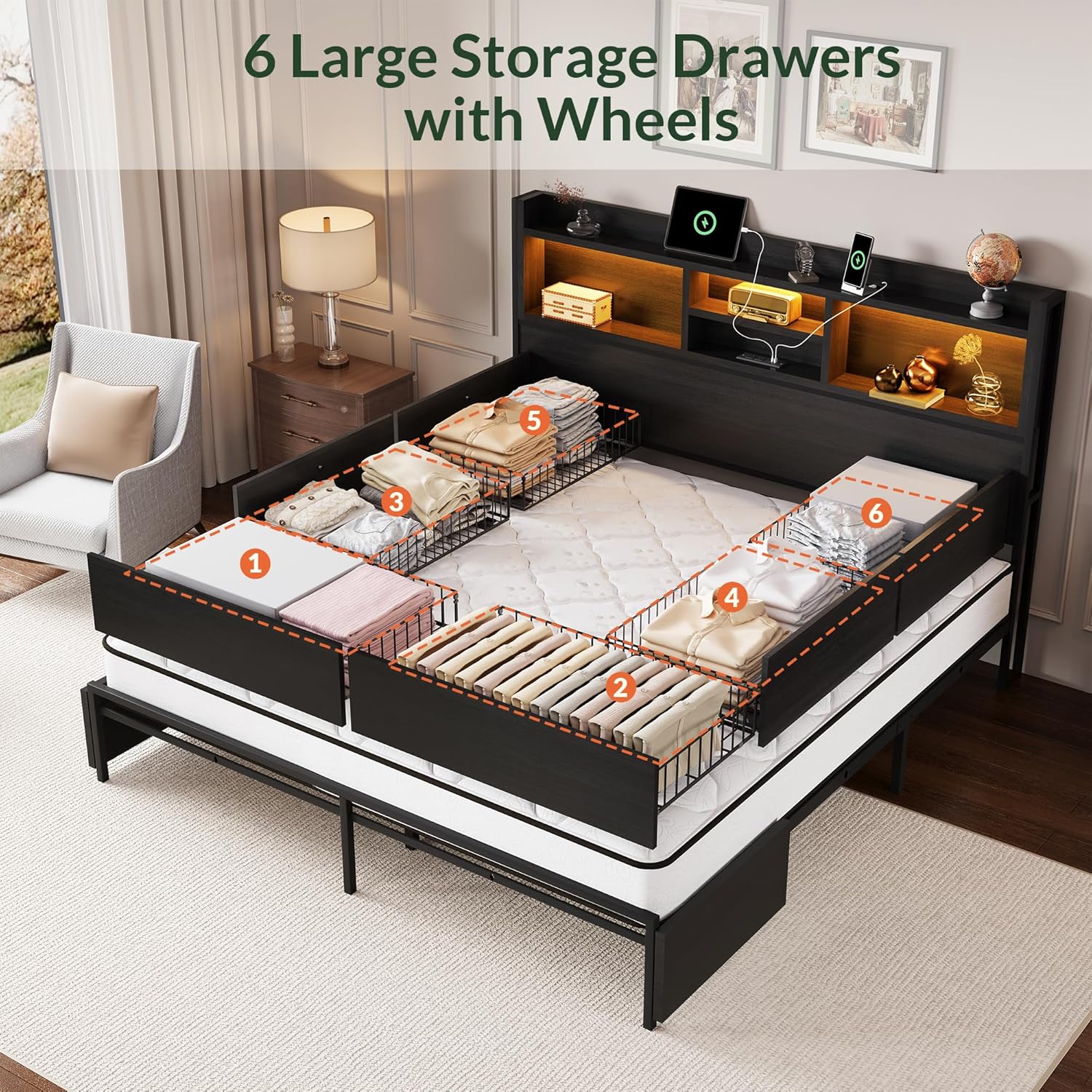 إطار سرير بحجم كينج مع 6 أدراج - مراجعة King Size Bed Frame With Storage Drawers وسعره