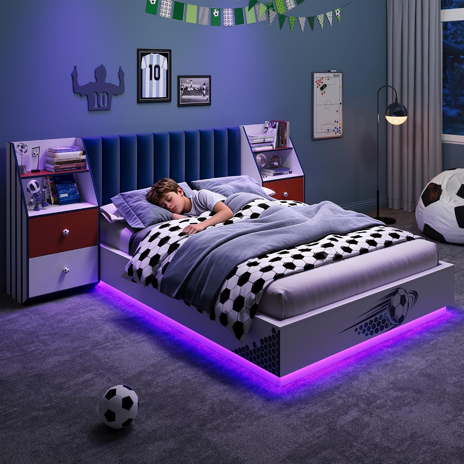 سرير عائم بحجم كامل مع لوح رأس - مراجعة Floating Nightstand With Led Light وسعره