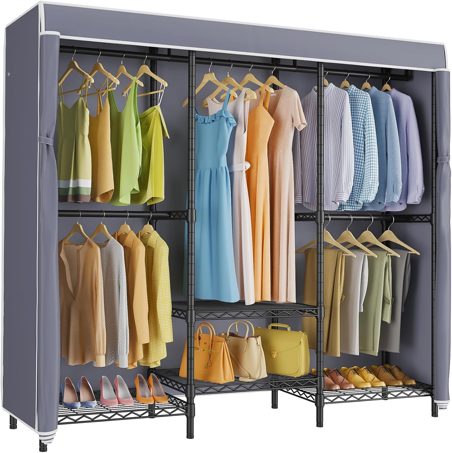 رف ملابس مغطى بأرفف قابلة للتع - مراجعة Wardrobe Closet Portable Fabric Cover وسعره