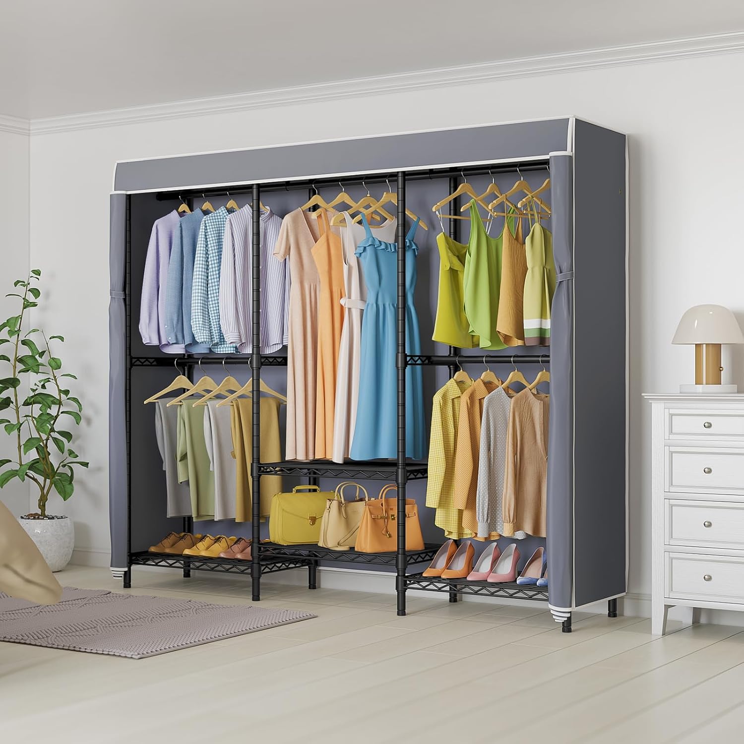 رف ملابس مغطى بأرفف قابلة للتع - مراجعة Wardrobe Closet Portable Fabric Cover وسعره