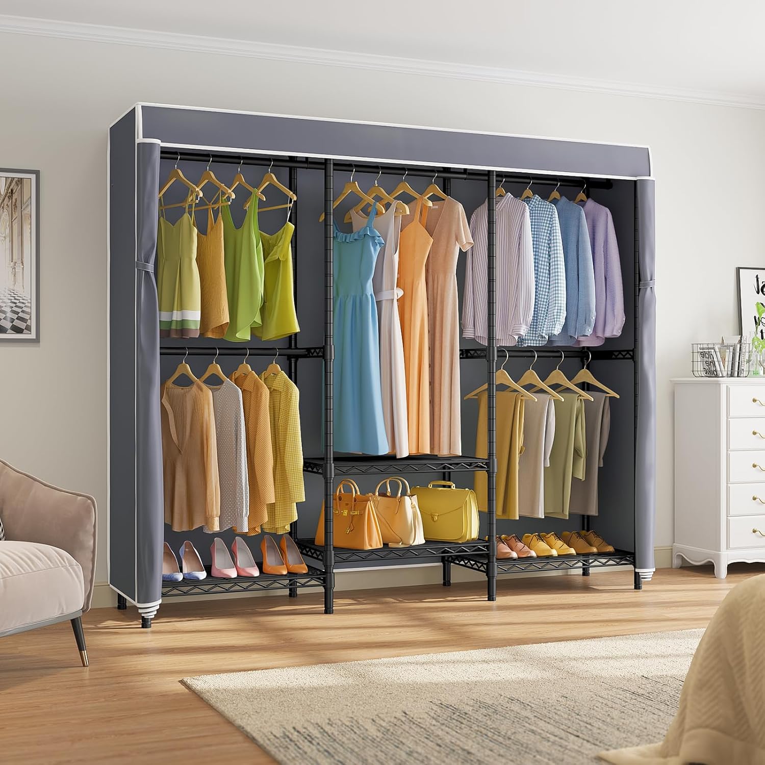 رف ملابس مغطى بأرفف قابلة للتع - مراجعة Wardrobe Closet Portable Fabric Cover وسعره