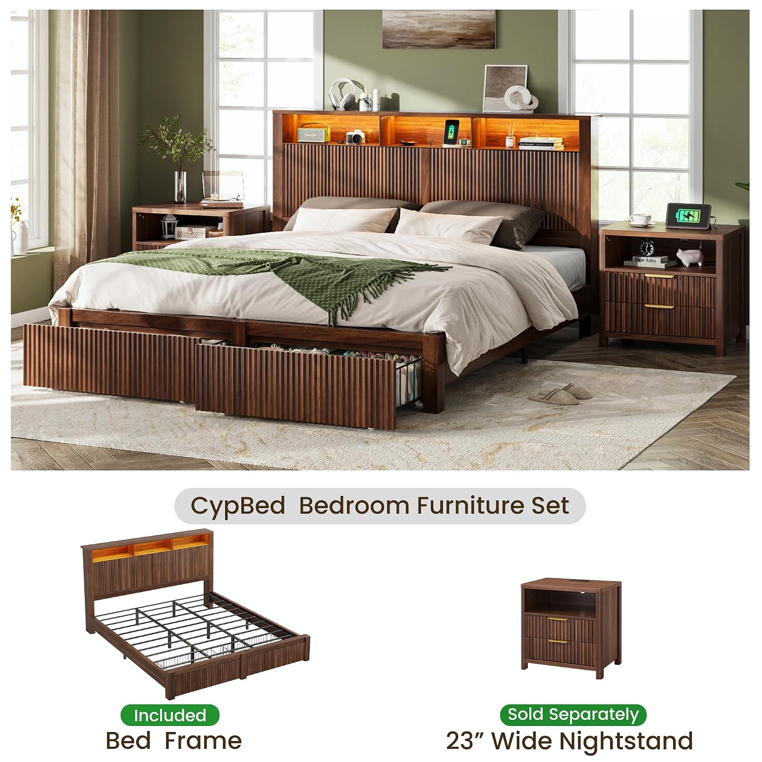 إطار سرير بحجم كينج مع لوح رأس - مراجعة King Size Bed Frame With Storage Drawers وسعره