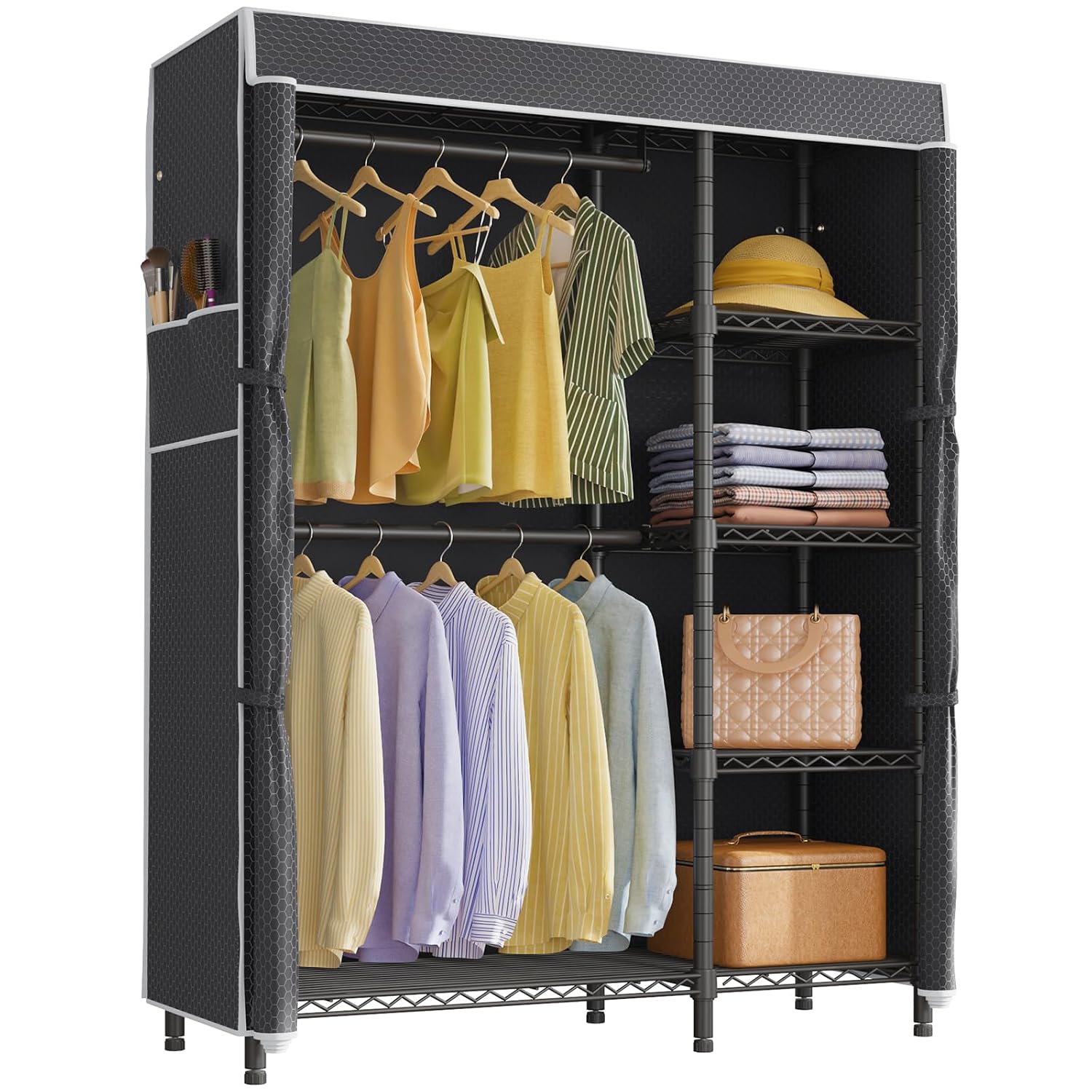 خزانة ملابس محمولة متينة مع رف - مراجعة Wardrobe Closet Portable Fabric Cover وسعره