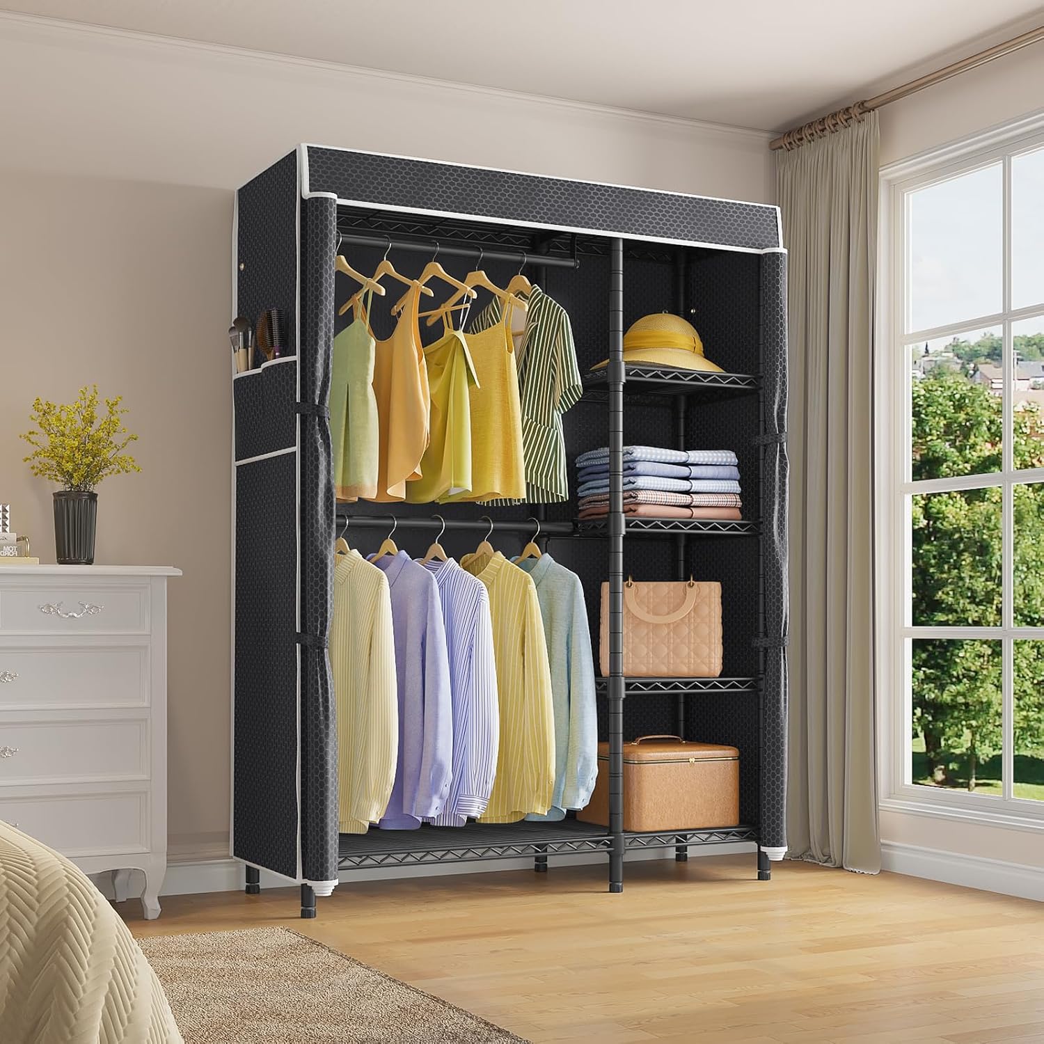 خزانة ملابس محمولة متينة مع رف - مراجعة Wardrobe Closet Portable Fabric Cover وسعره