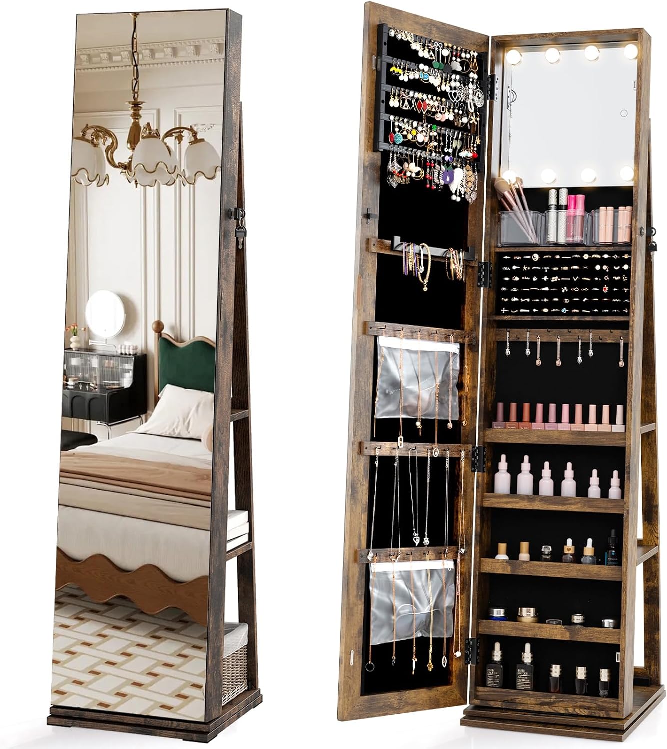 خزانة مجوهرات دوارة مع مرآة كا - مراجعة Full Length Mirror Jewelry Armoire وسعره