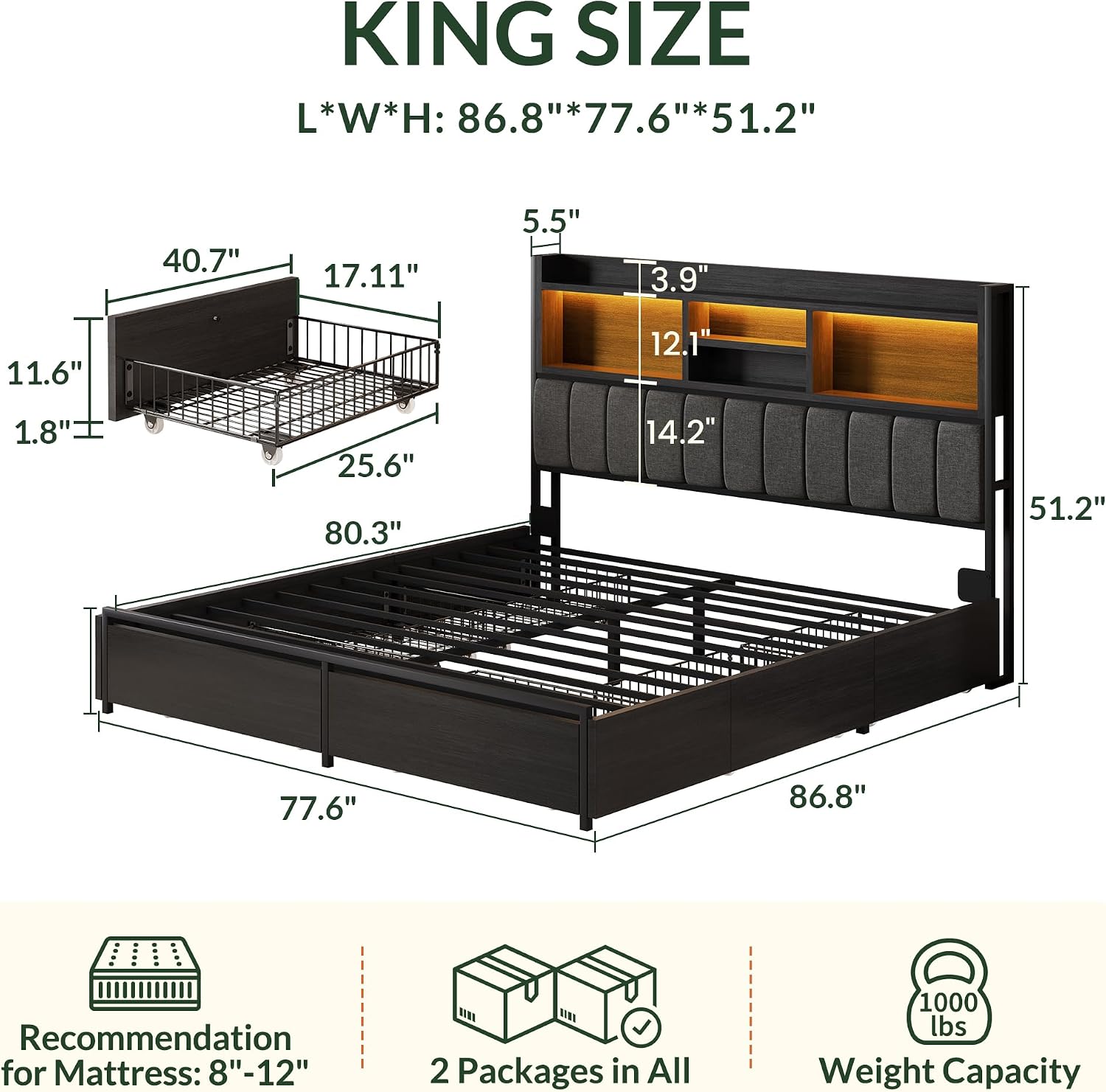 إطار سرير كينج مع 6 أدراج تخزي - مراجعة King Size Bed Frame With Storage Drawers وسعره