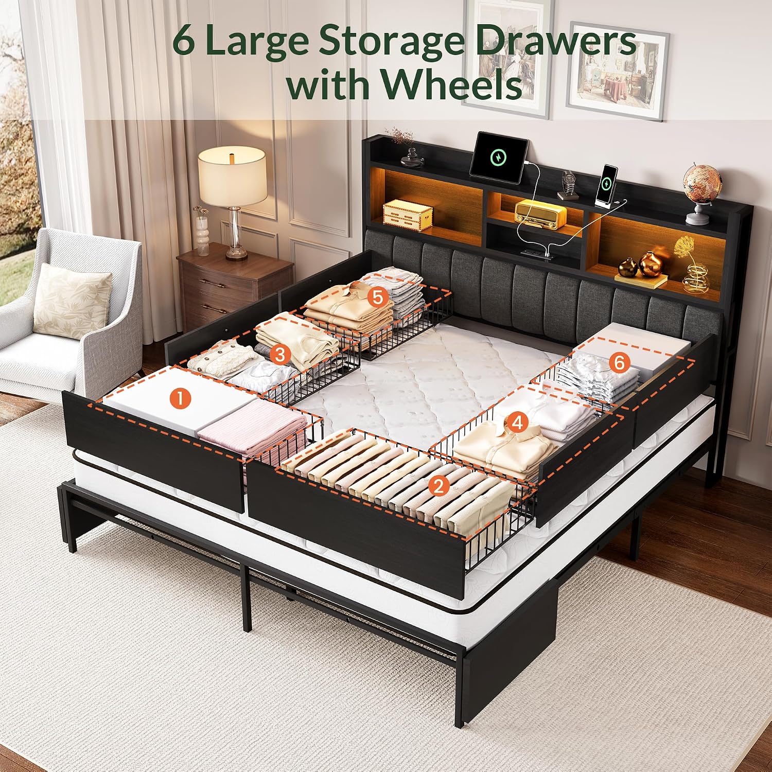إطار سرير كينج مع 6 أدراج تخزي - مراجعة King Size Bed Frame With Storage Drawers وسعره