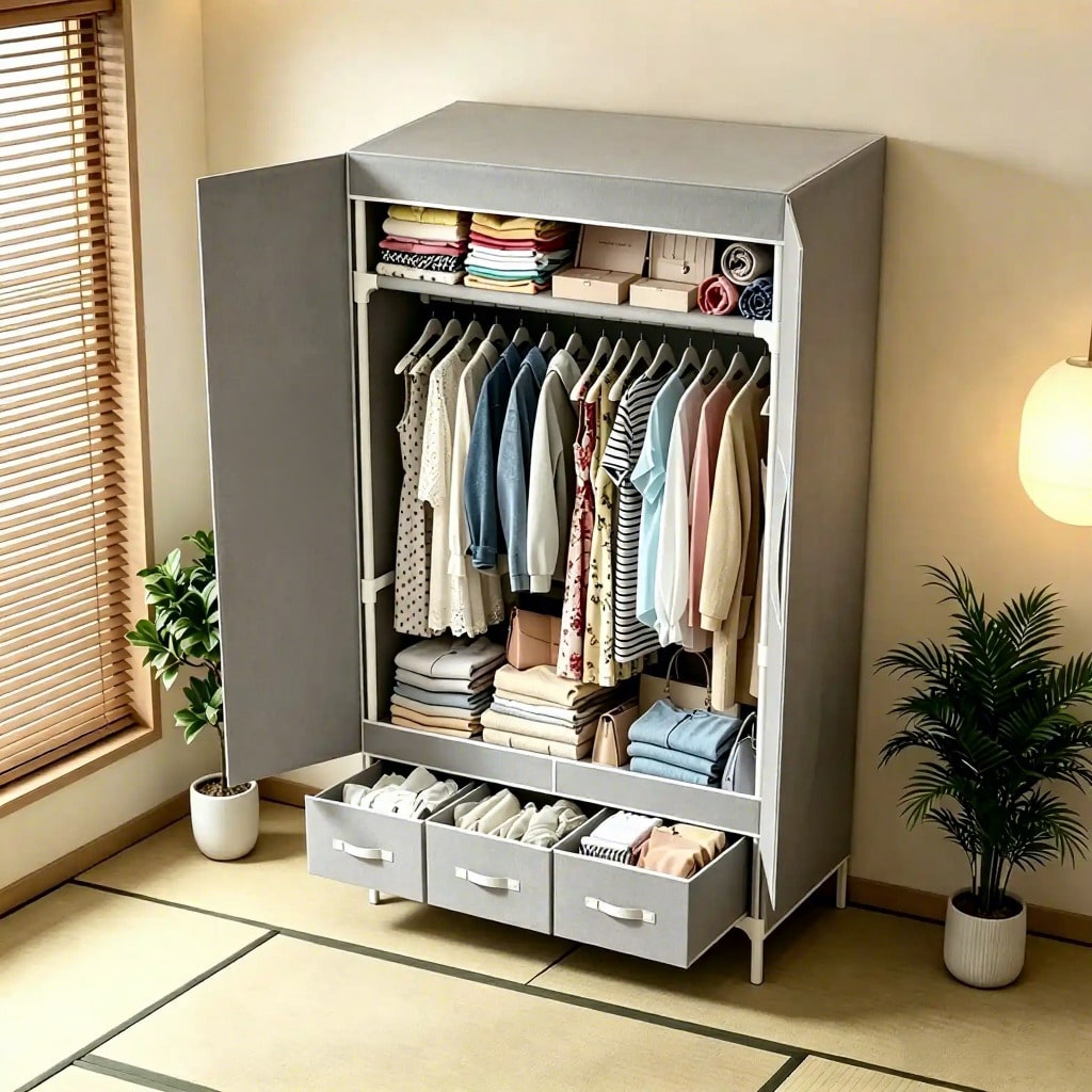 خزانة ملابس محمولة، منظم ملابس - مراجعة Wardrobe Closet Portable Fabric Cover وسعره