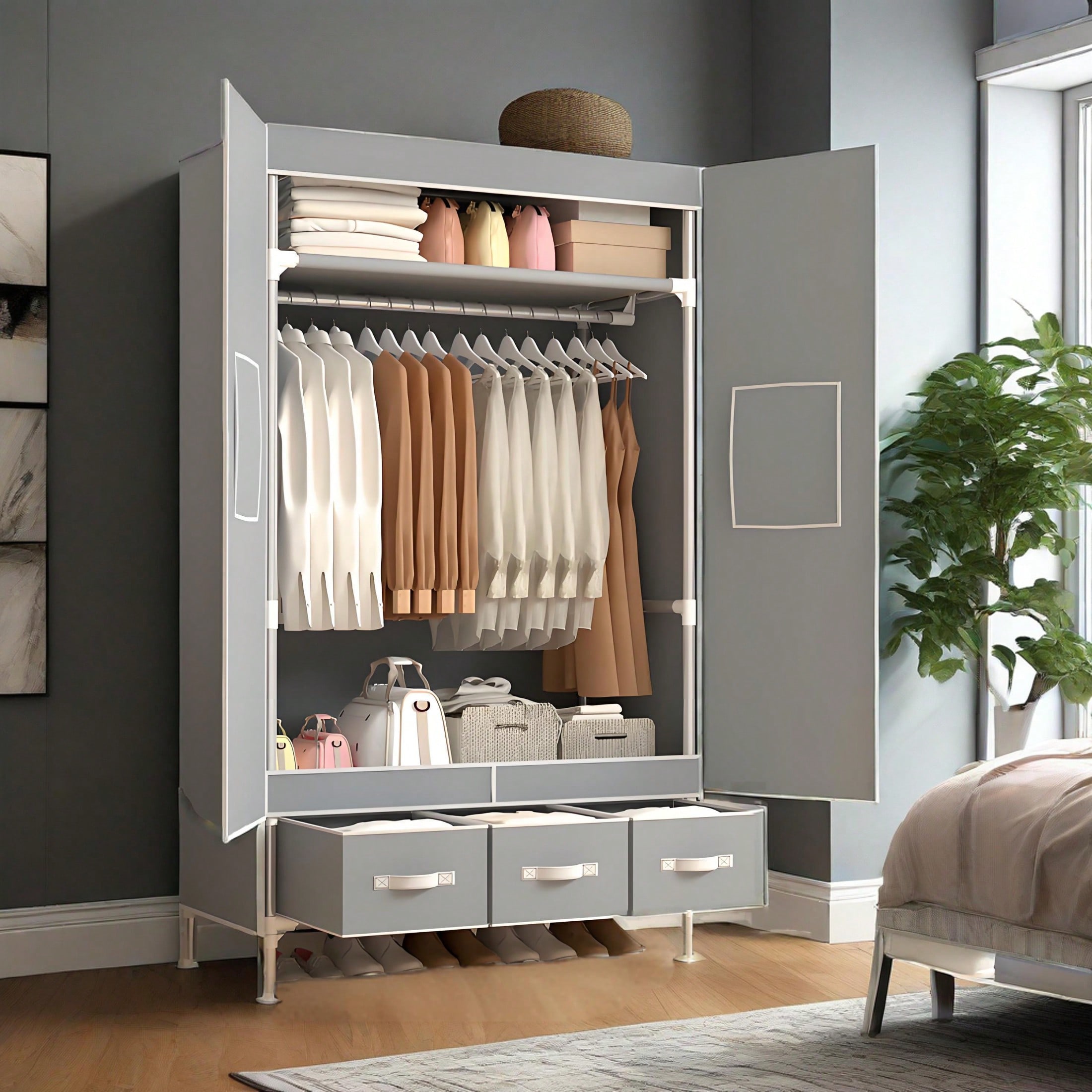 خزانة ملابس محمولة، منظم ملابس - مراجعة Wardrobe Closet Portable Fabric Cover وسعره