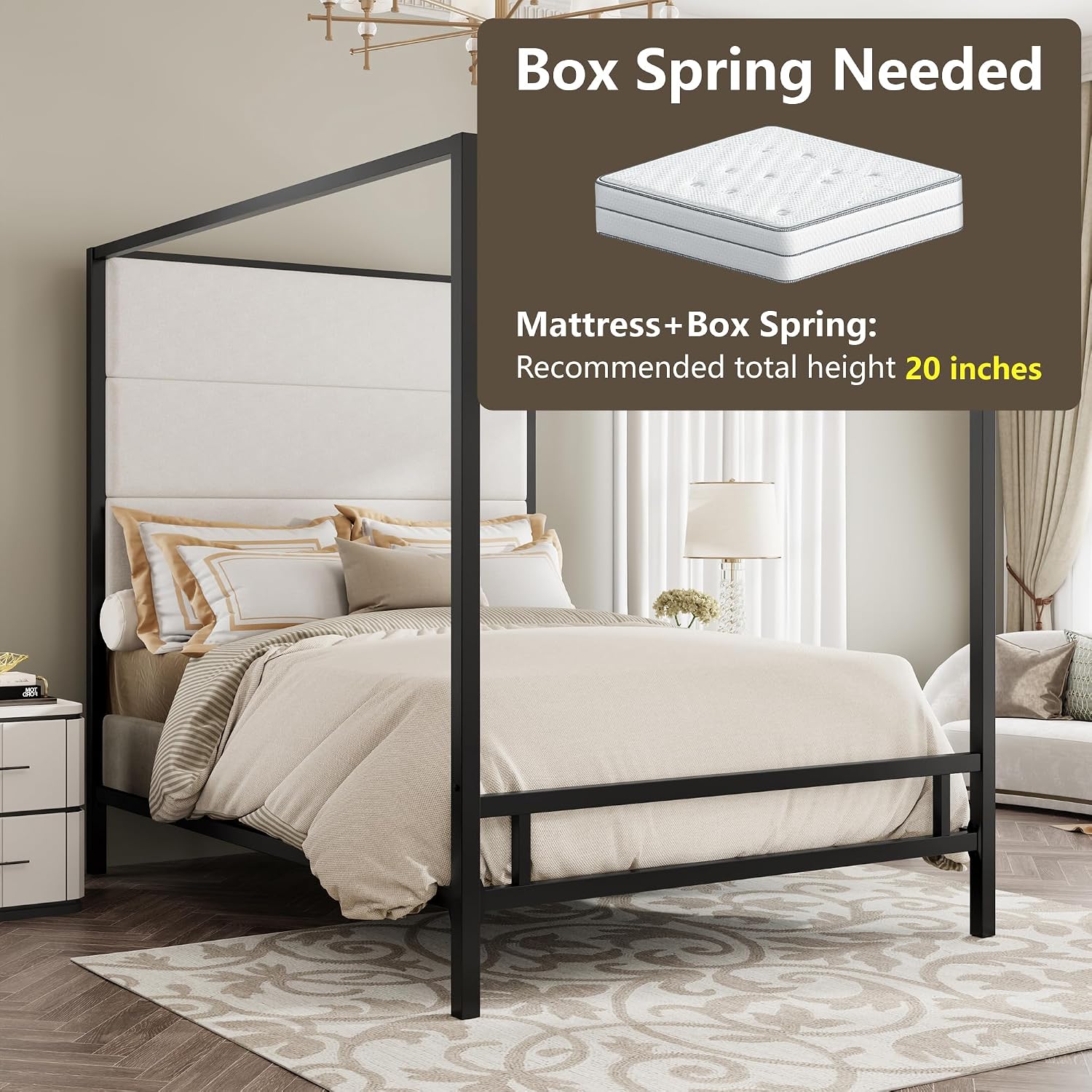 إطار سرير كوين معدني بأربعة أع - مراجعة Canopy Bed Frame Metal Queen وسعره