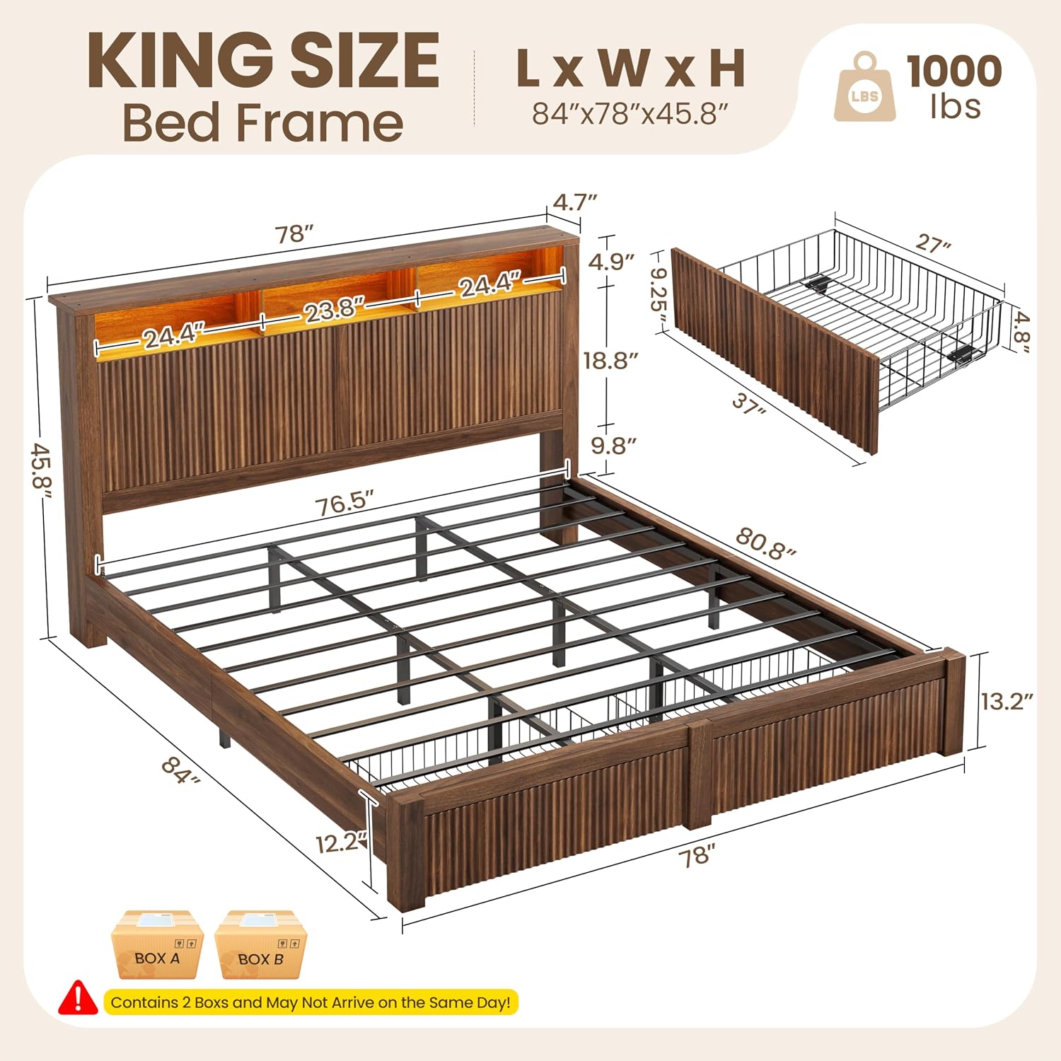 إطار سرير بحجم كينج مع لوح رأس - مراجعة King Size Bed Frame With Storage Drawers وسعره