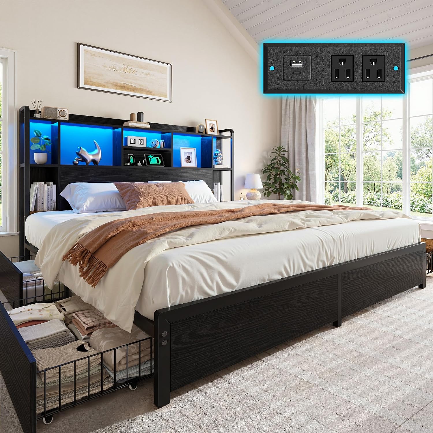 إطار سرير بحجم كينج مع رأس سري - مراجعة King Size Bed Frame With Storage Drawers وسعره