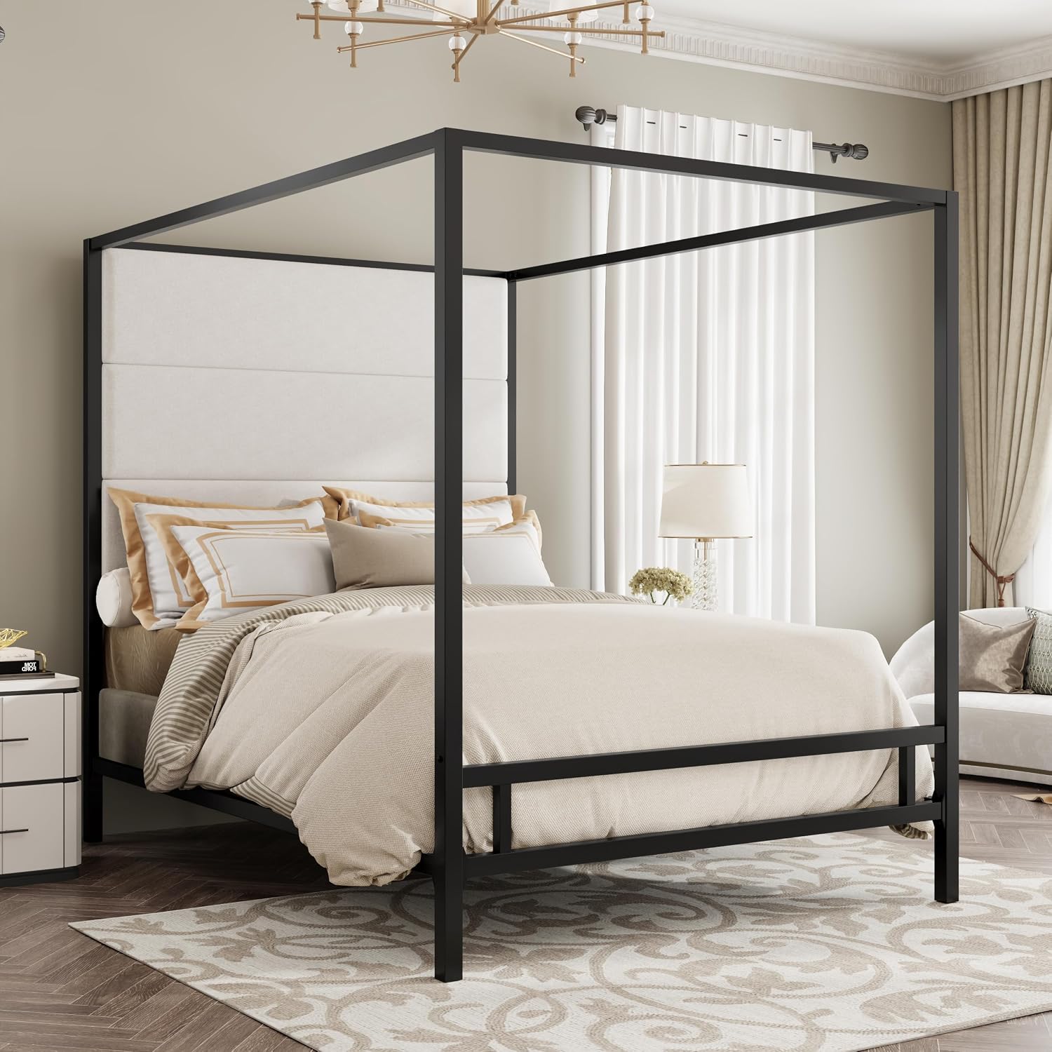 سرير كوين مزود بمظلة، مغطى بال - مراجعة Canopy Bed Frame Metal Queen وسعره