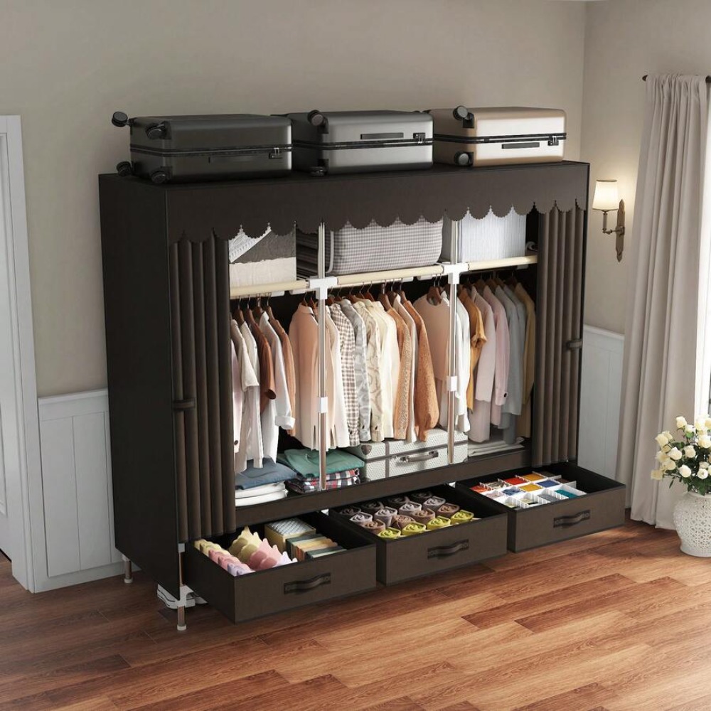 خزانة ملابس محمولة بإطار فولاذ - مراجعة Wardrobe Closet Portable Fabric Cover وسعره