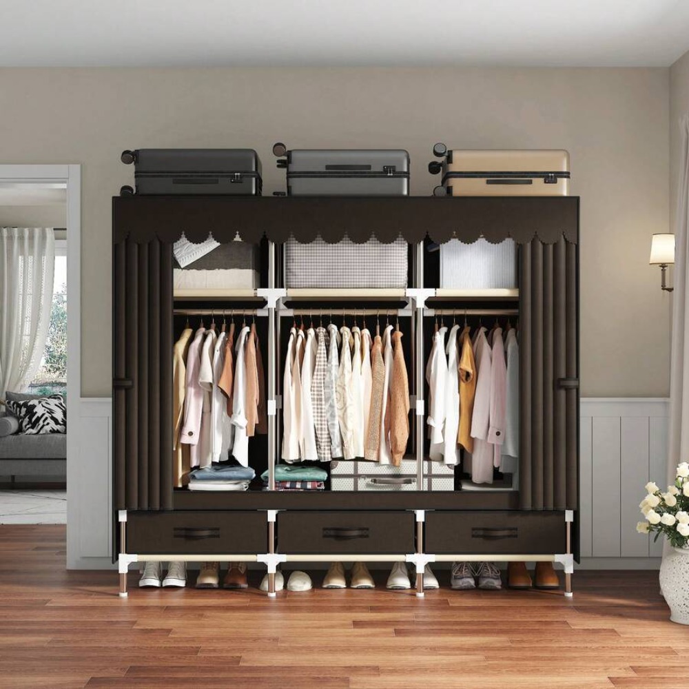 خزانة ملابس محمولة بإطار فولاذ - مراجعة Wardrobe Closet Portable Fabric Cover وسعره