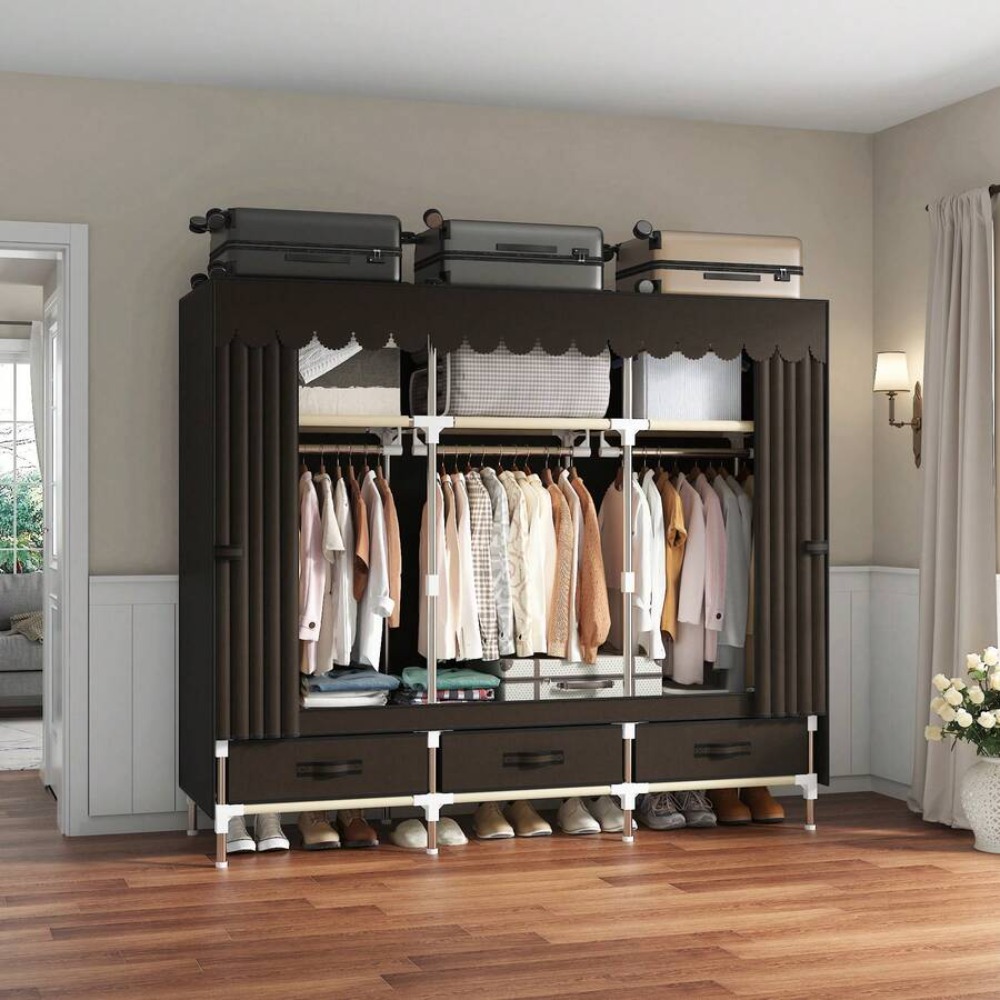 خزانة ملابس محمولة بإطار فولاذ - مراجعة Wardrobe Closet Portable Fabric Cover وسعره