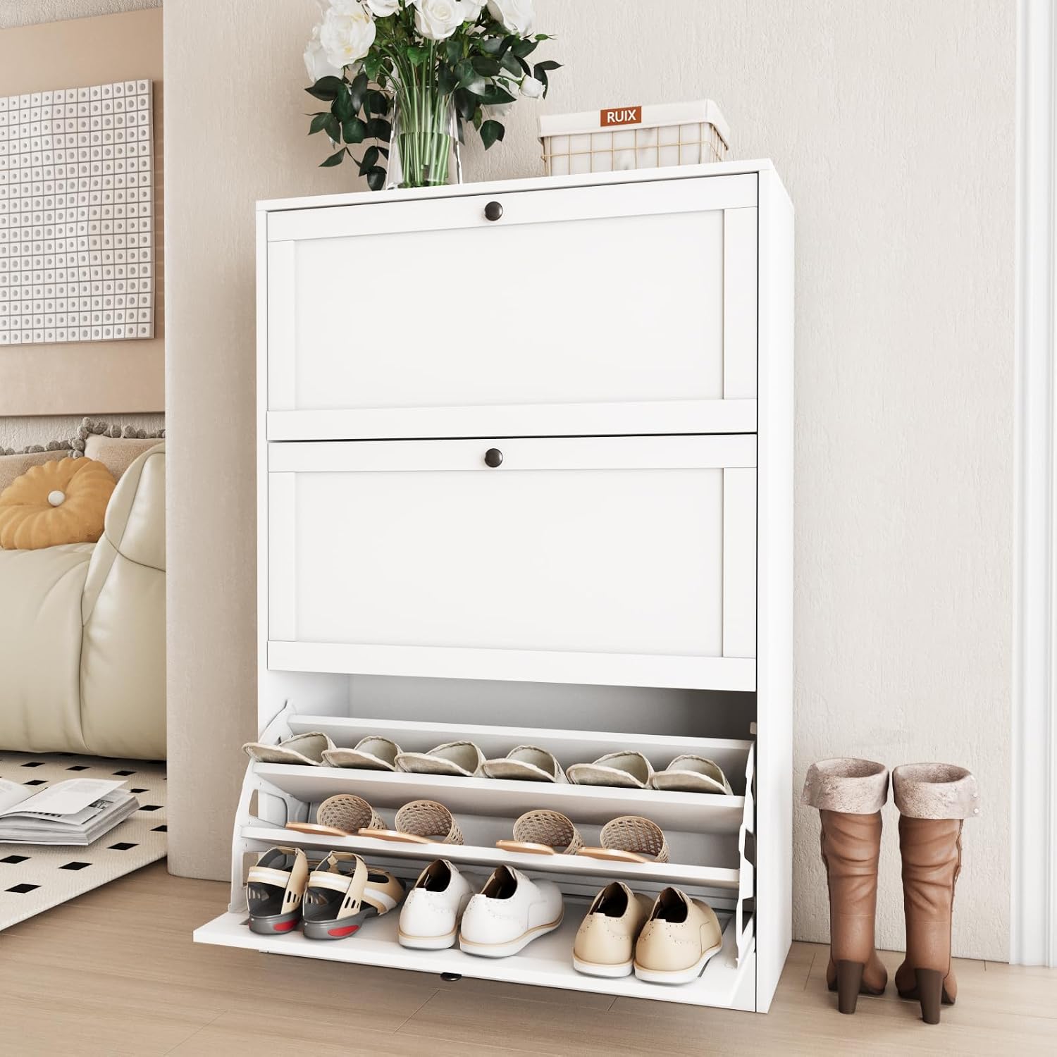 خزانة تخزين الأحذية، منظم بثلا - مراجعة Shoe Rack Cabinet Narrow Entryway وسعره