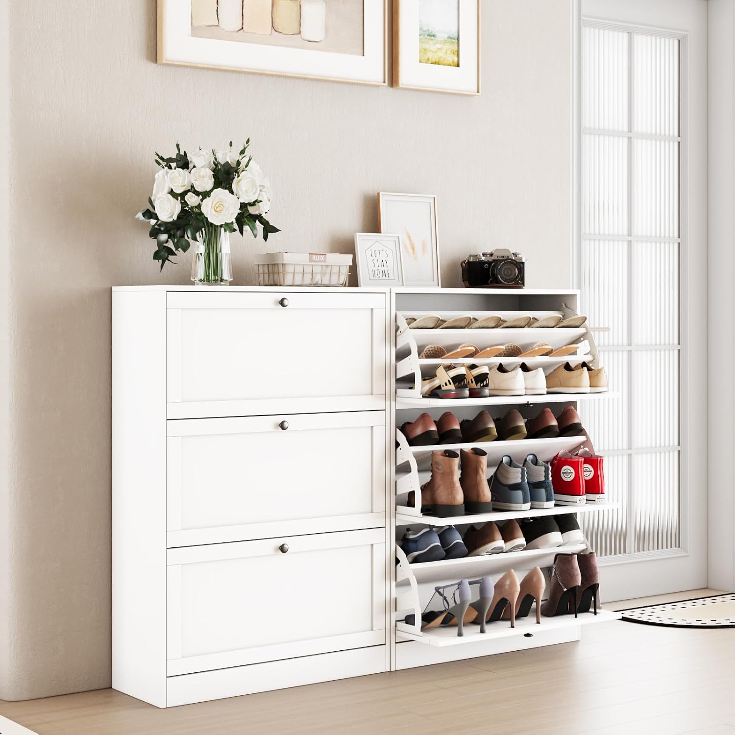 خزانة تخزين الأحذية، منظم بثلا - مراجعة Shoe Rack Cabinet Narrow Entryway وسعره