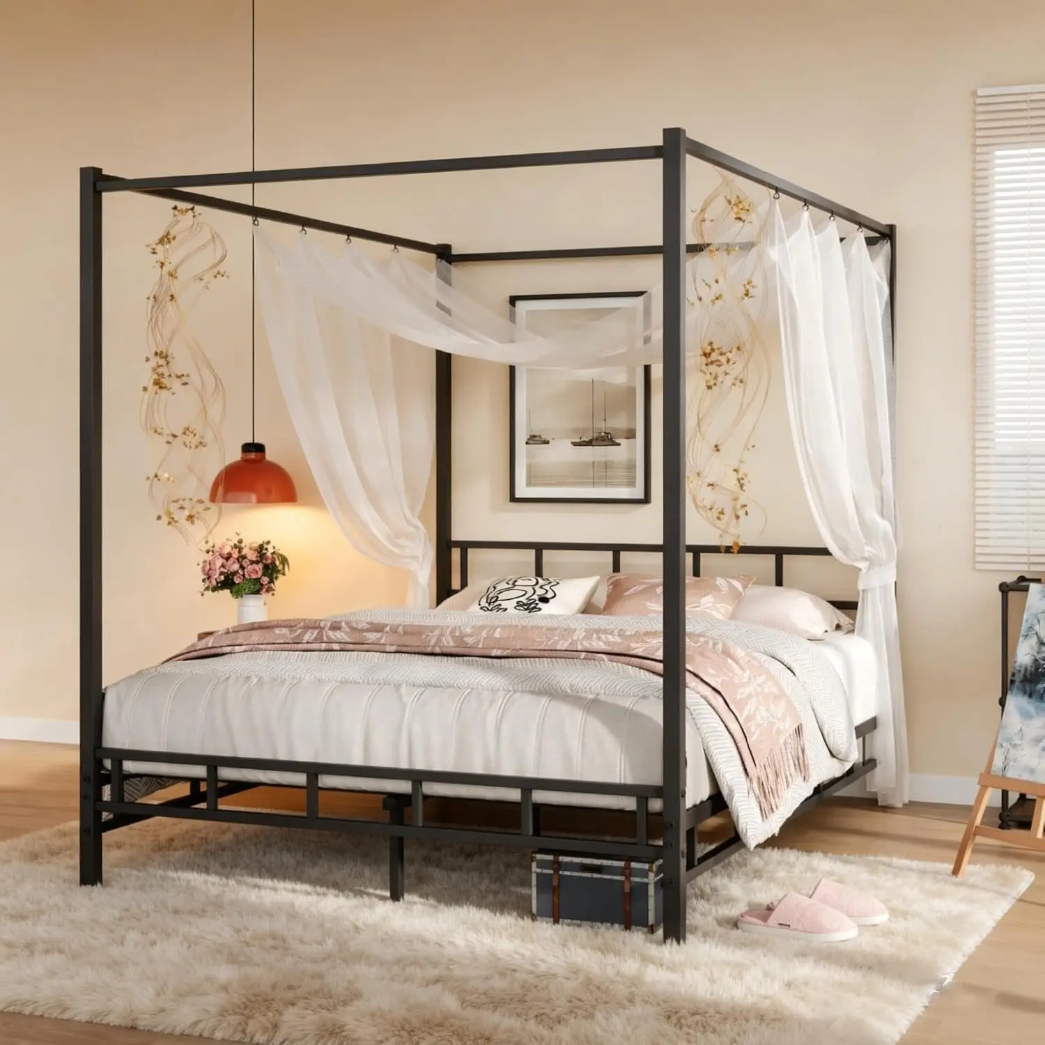إطار سرير معدني بحجم كوين، قاع - مراجعة Canopy Bed Frame Metal Queen وسعره