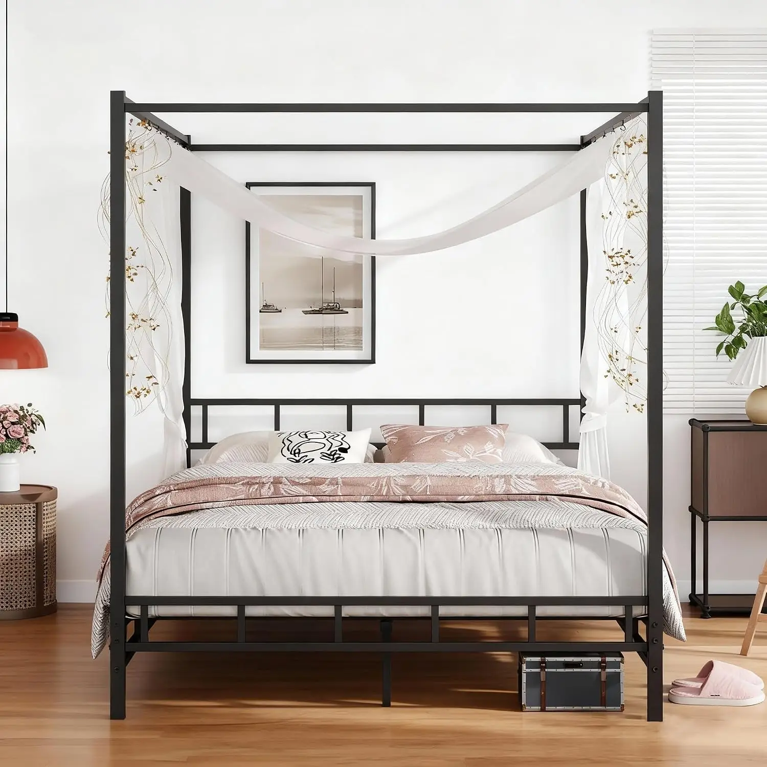 إطار سرير معدني بحجم كوين، قاع - مراجعة Canopy Bed Frame Metal Queen وسعره
