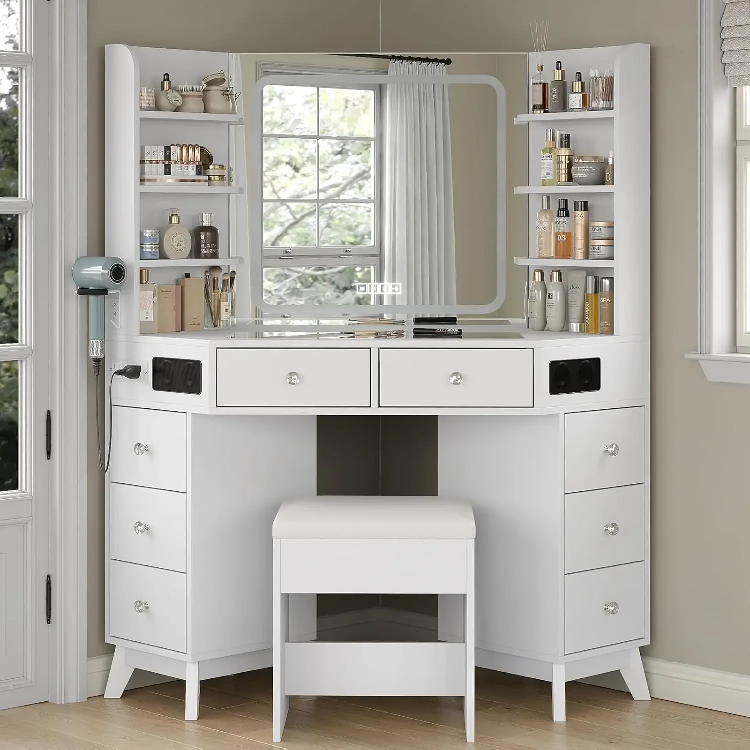 طاولة زينة زاوية بيضاء لغرفة ا - مراجعة Dressing Table Vanity With Lighted Mirror وسعره