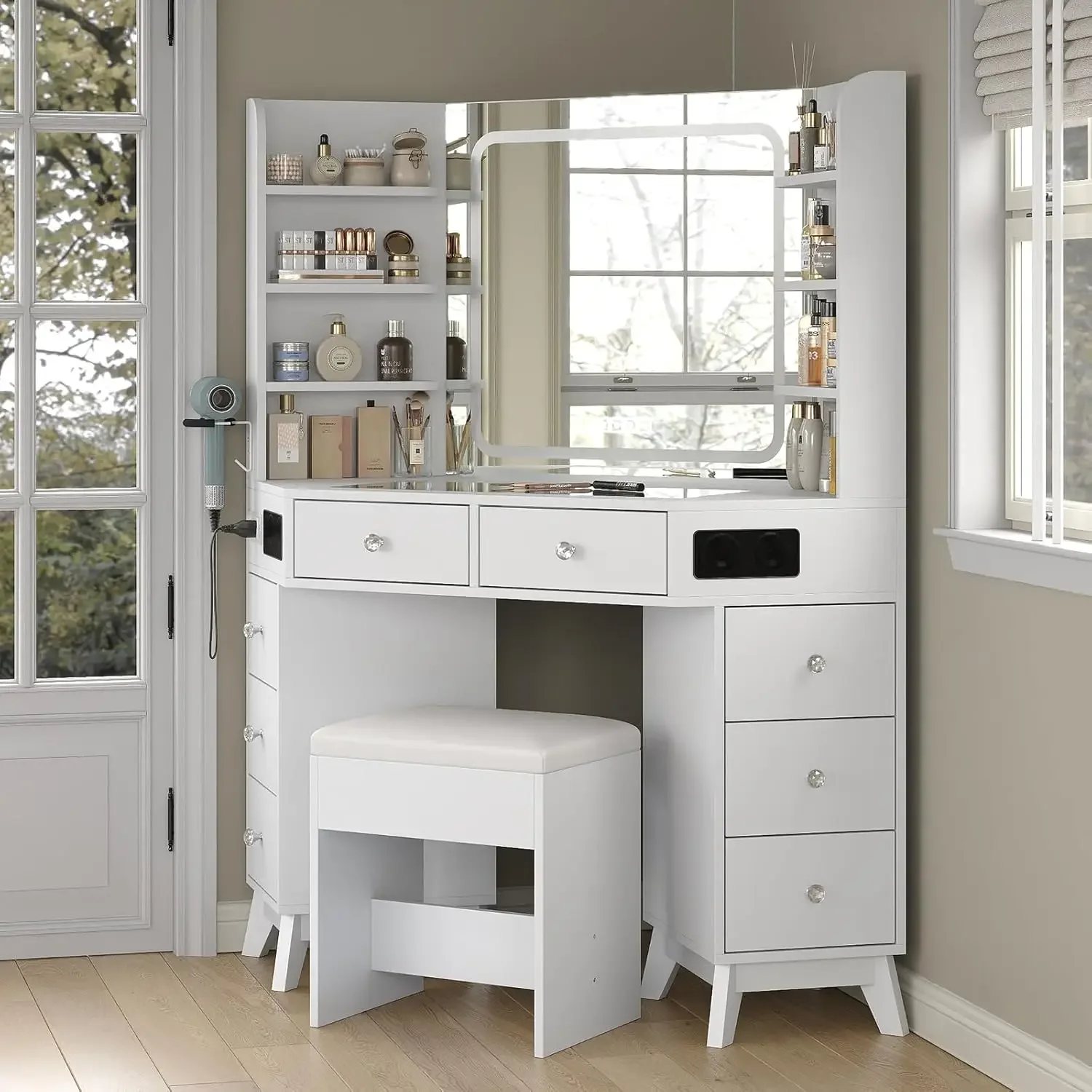 طاولة زينة زاوية بيضاء لغرفة ا - مراجعة Dressing Table Vanity With Lighted Mirror وسعره