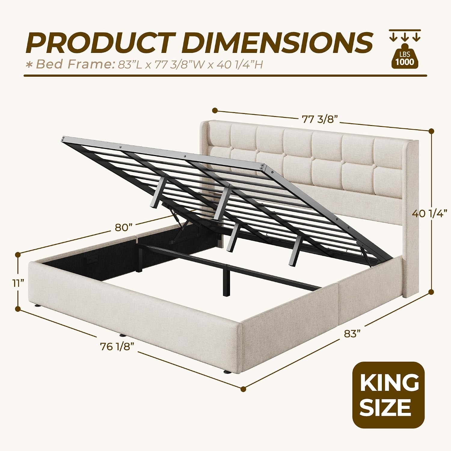 إطار سرير كينج سايز مع مساحة ت - مراجعة Gas Lift Storage Bed Hydraulic وسعره