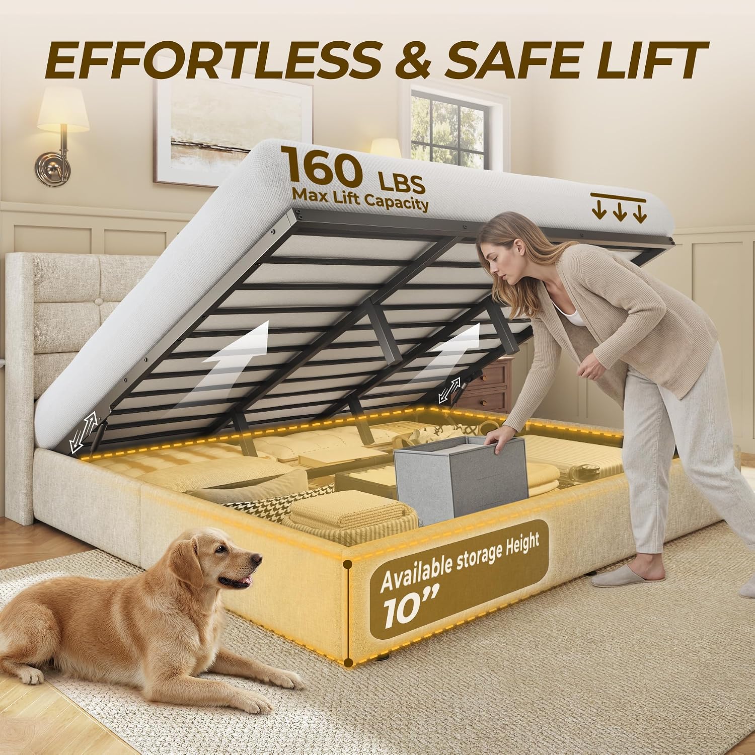 إطار سرير كينج سايز مع مساحة ت - مراجعة Gas Lift Storage Bed Hydraulic وسعره