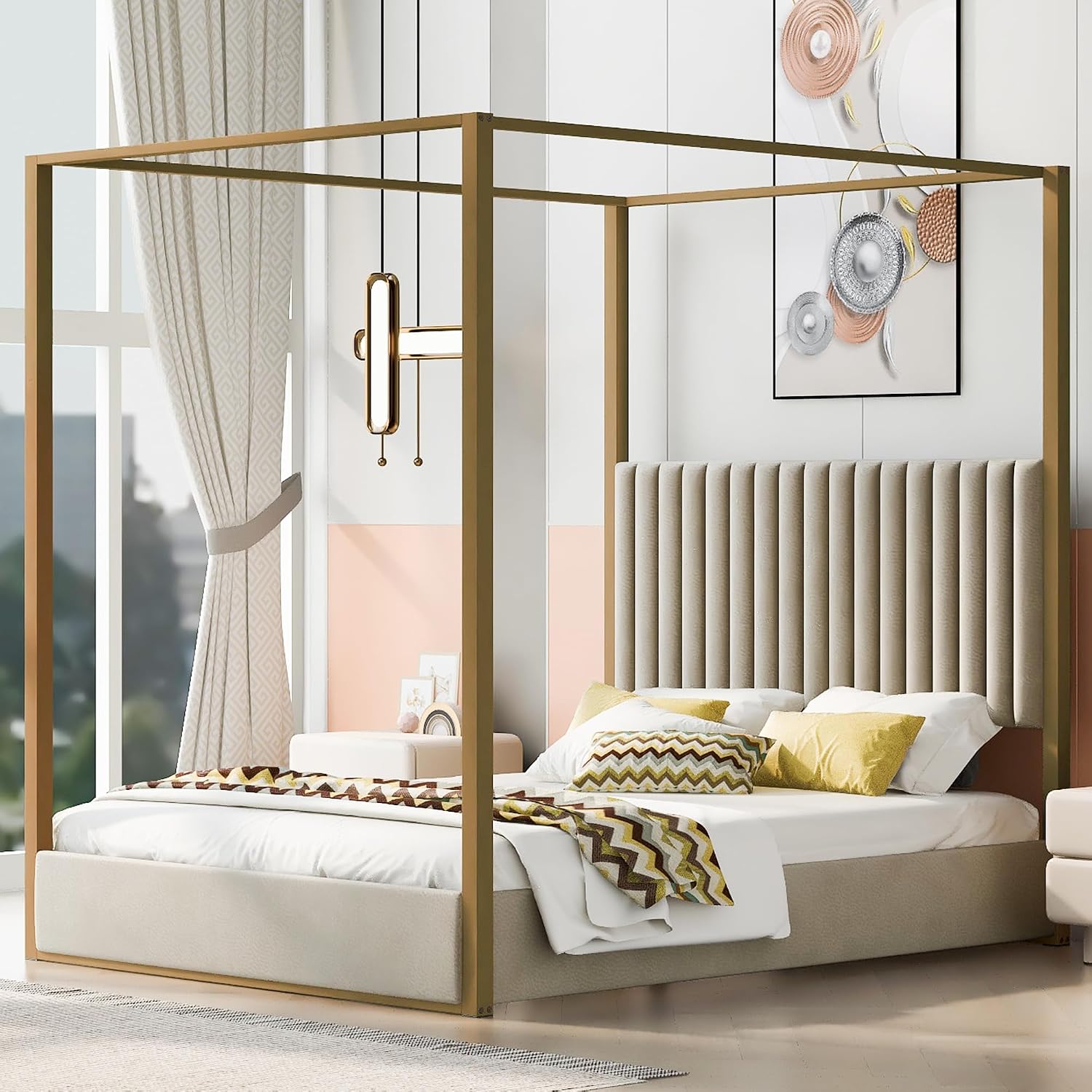 سرير منصة حديث بتصميم مظلة، مق - مراجعة Canopy Bed Frame Metal Queen وسعره