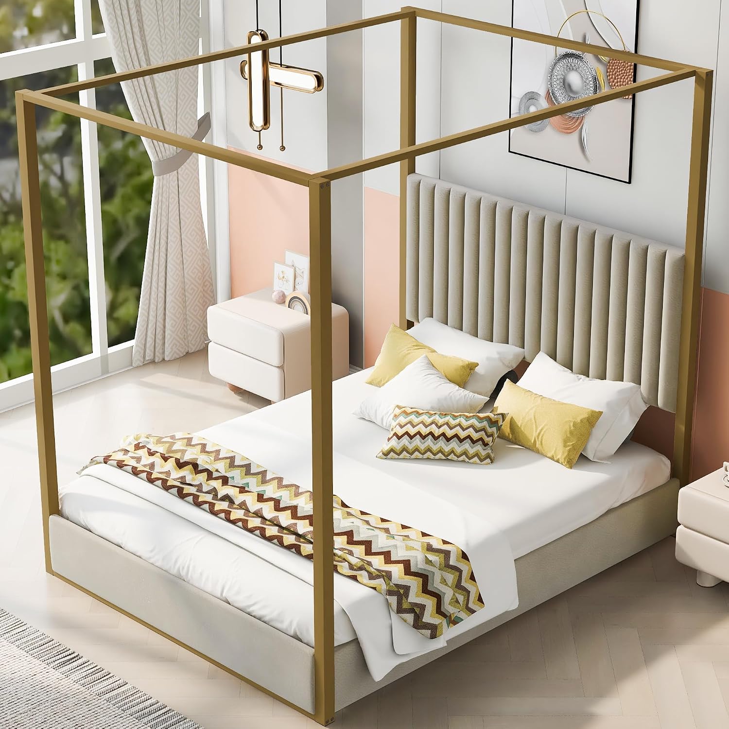 سرير منصة حديث بتصميم مظلة، مق - مراجعة Canopy Bed Frame Metal Queen وسعره