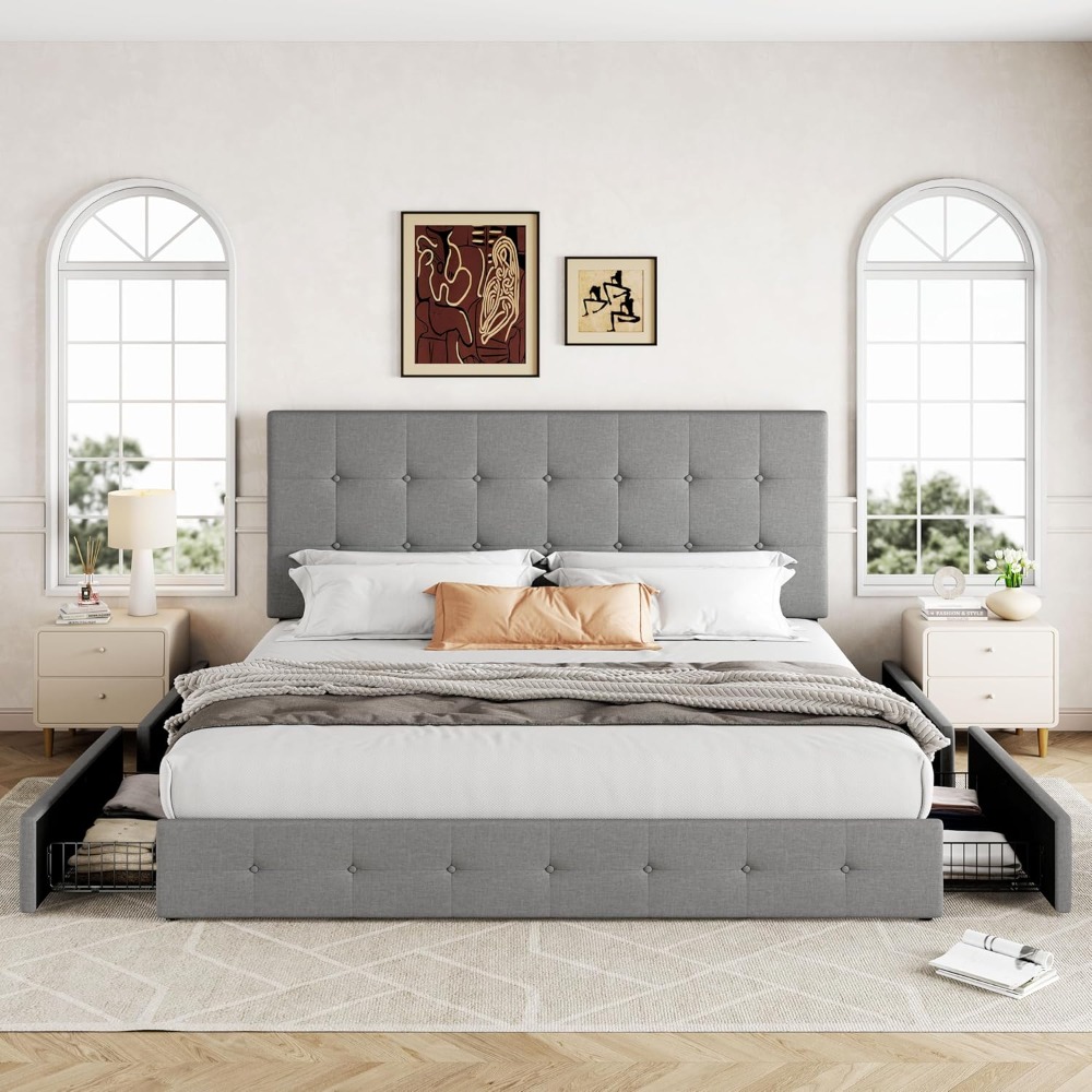 إطار سرير بحجم كينج مع أدراج ت - مراجعة King Size Bed Frame With Storage Drawers وسعره