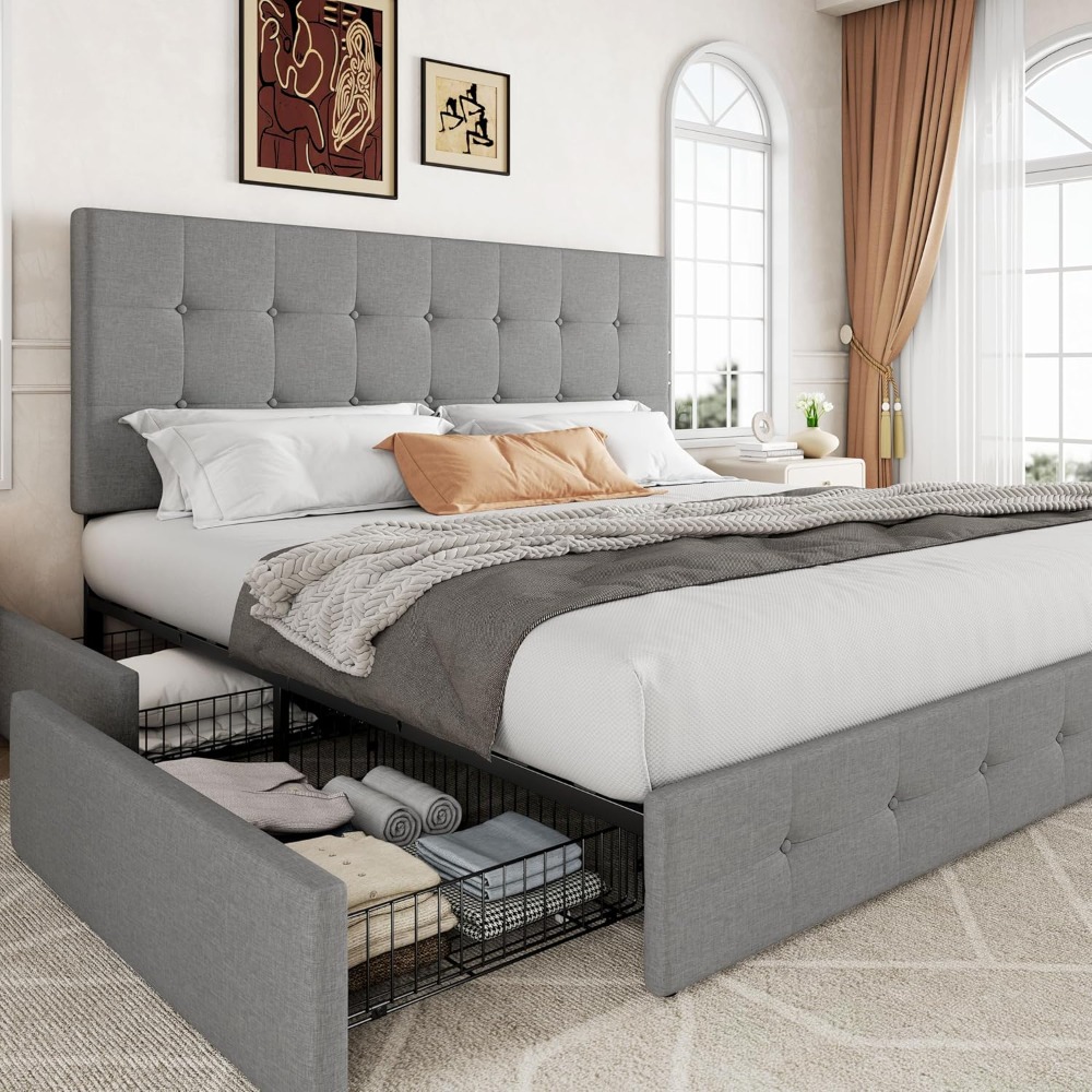 إطار سرير بحجم كينج مع أدراج ت - مراجعة King Size Bed Frame With Storage Drawers وسعره