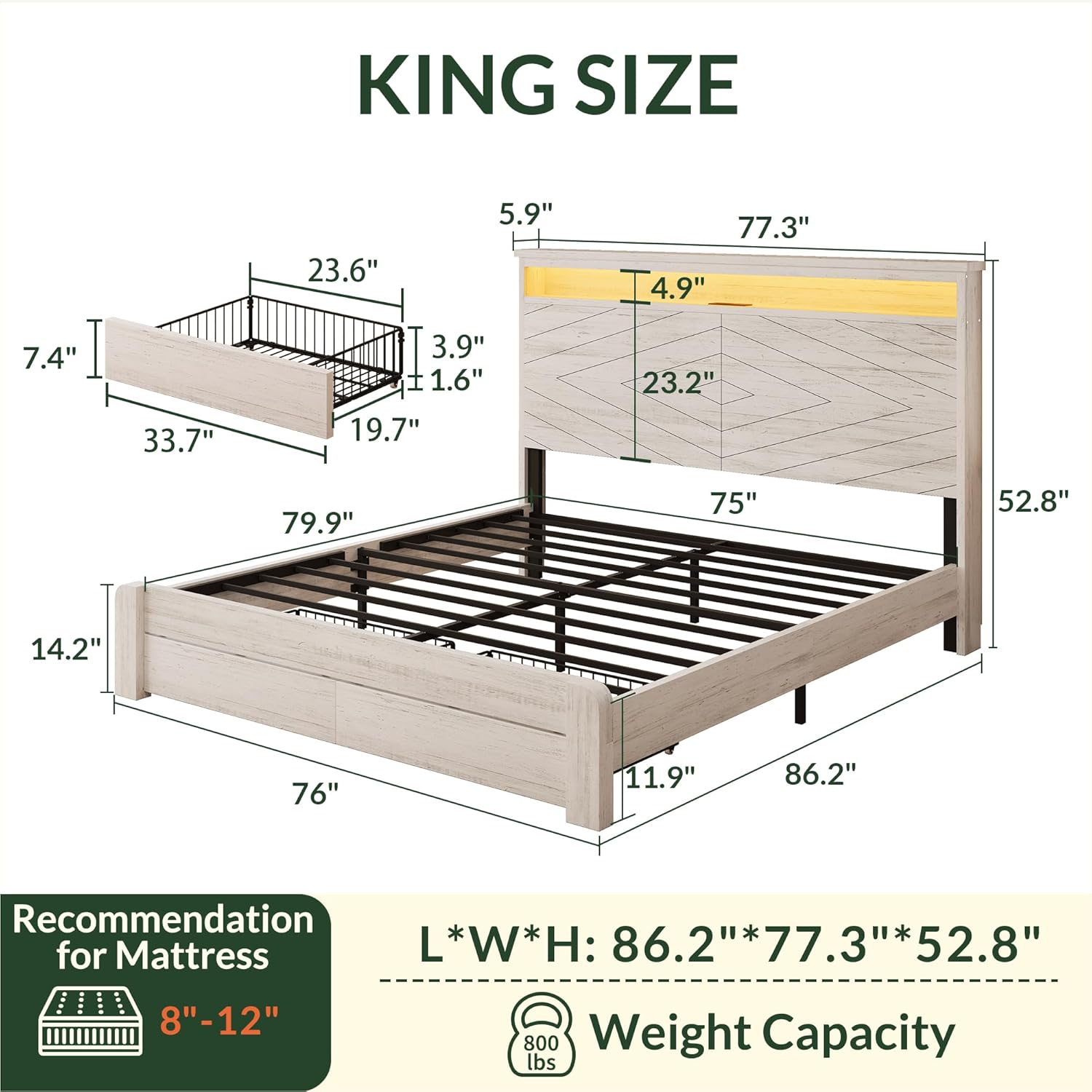 إطار سرير خشبي بحجم كينج مع لو - مراجعة King Size Bed Frame With Storage Drawers وسعره