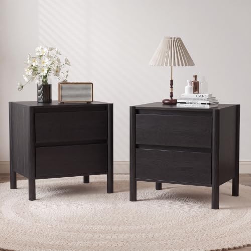 طاولة سرير جانبية سوداء بتصميم - مراجعة Solid Wood Nightstand 2 Drawers وسعره