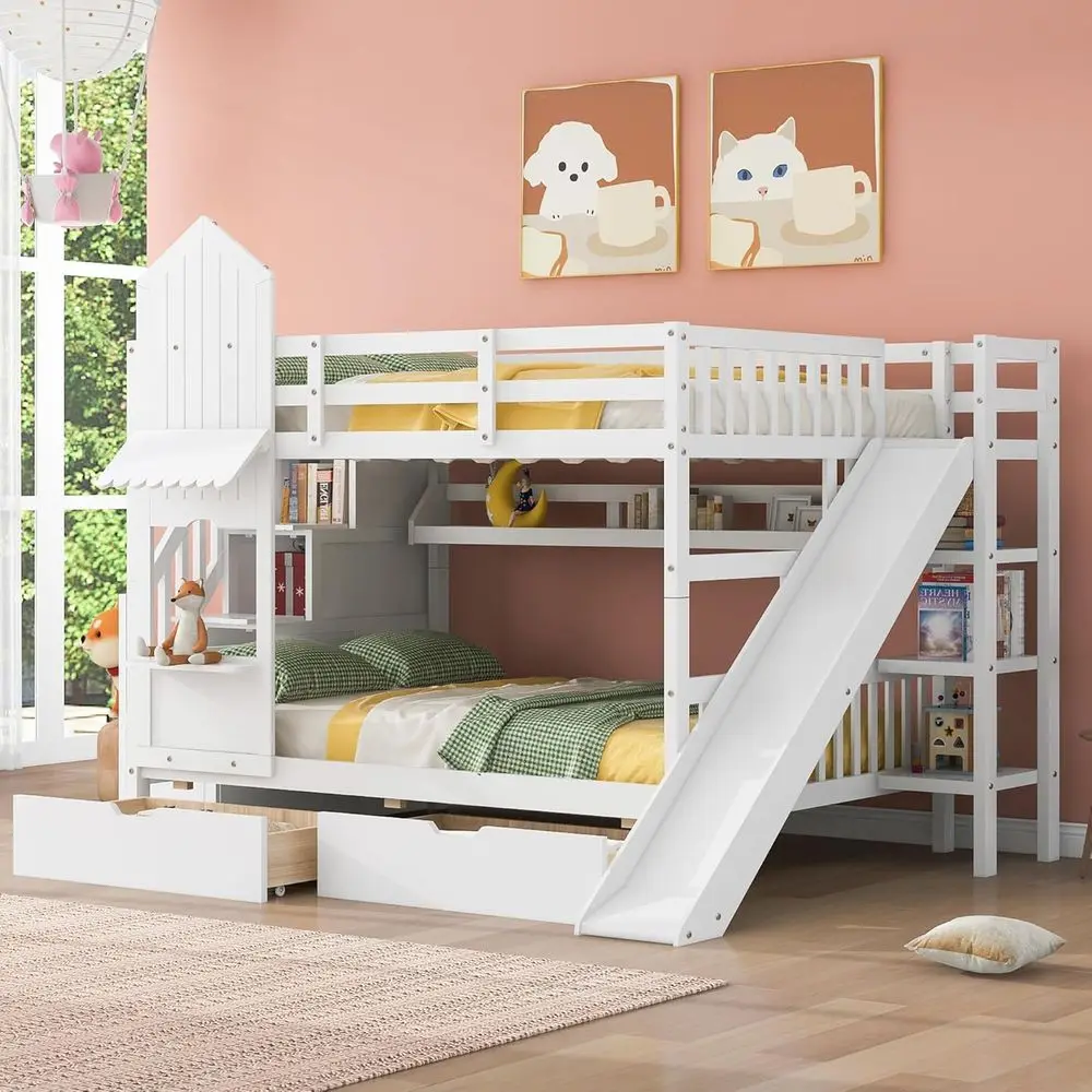 سرير أطفال أبيض بطابقين مع منز - مراجعة Bunk Bed With Stairs And Slide وسعره