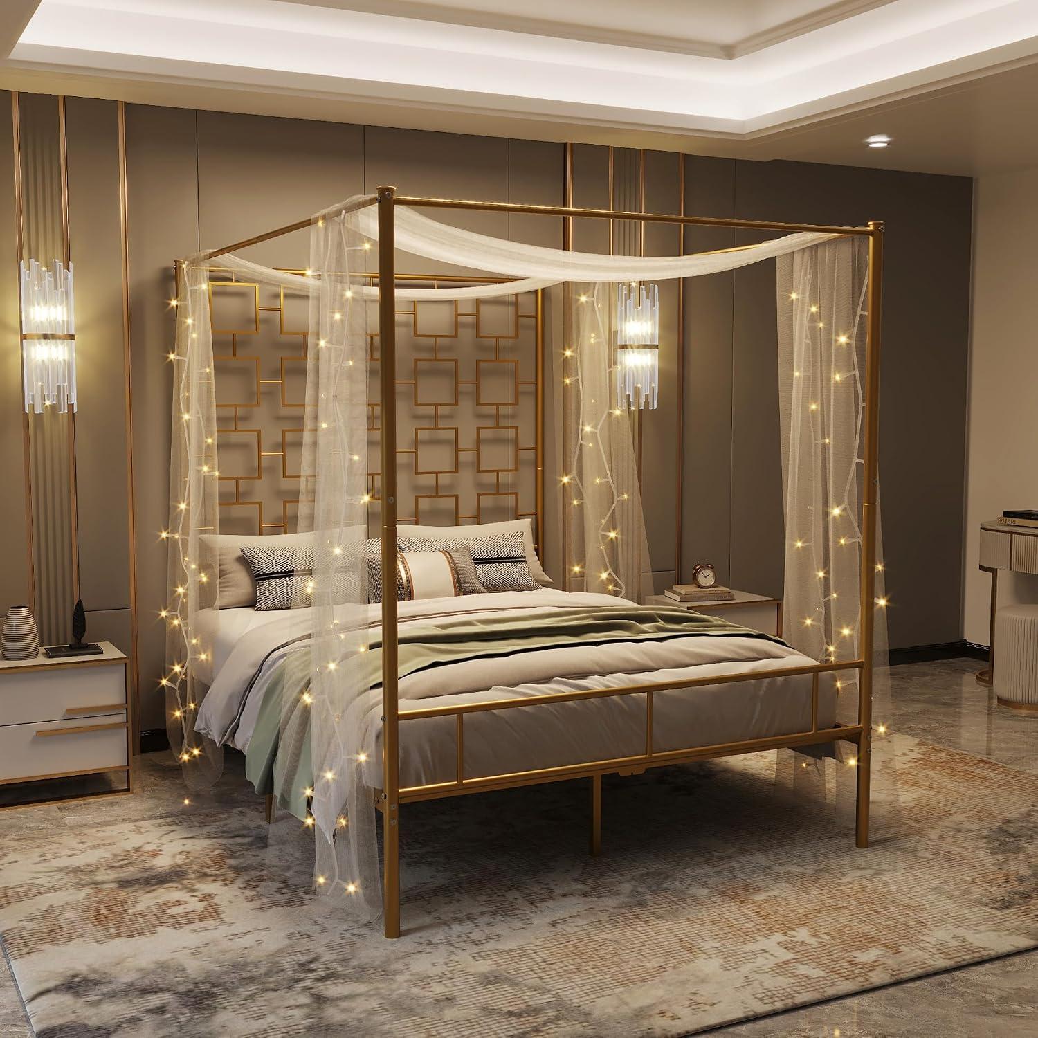 إطار سرير ملكي معدني بأربعة أع - مراجعة Canopy Bed Frame Metal Queen وسعره