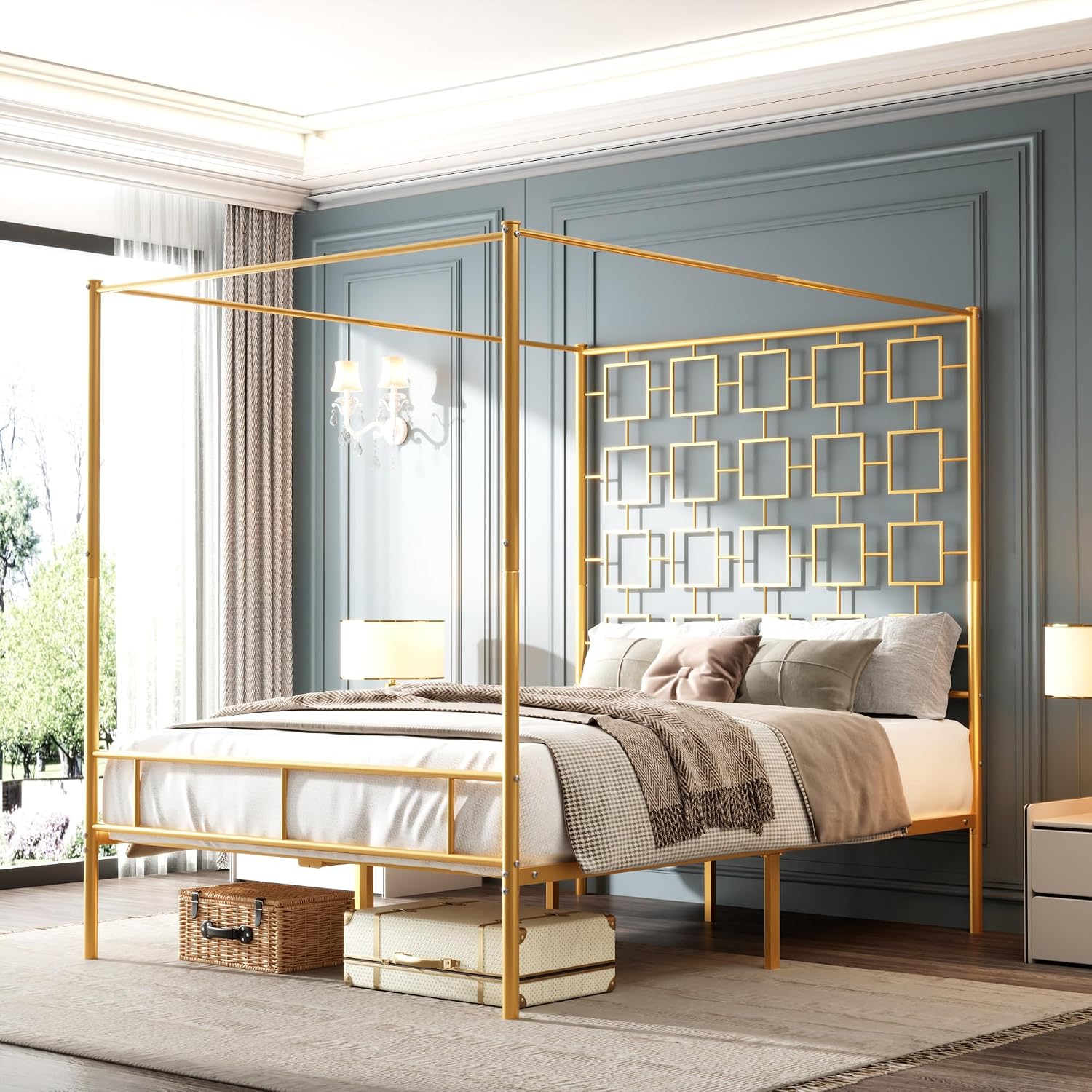 إطار سرير ملكي معدني بأربعة أع - مراجعة Canopy Bed Frame Metal Queen وسعره