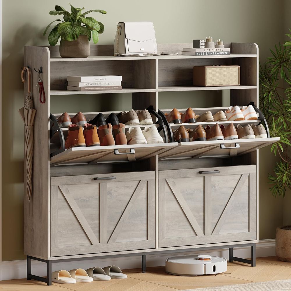 خزانة تخزين الأحذية مع 4 أدراج - مراجعة Shoe Rack Cabinet Narrow Entryway وسعره