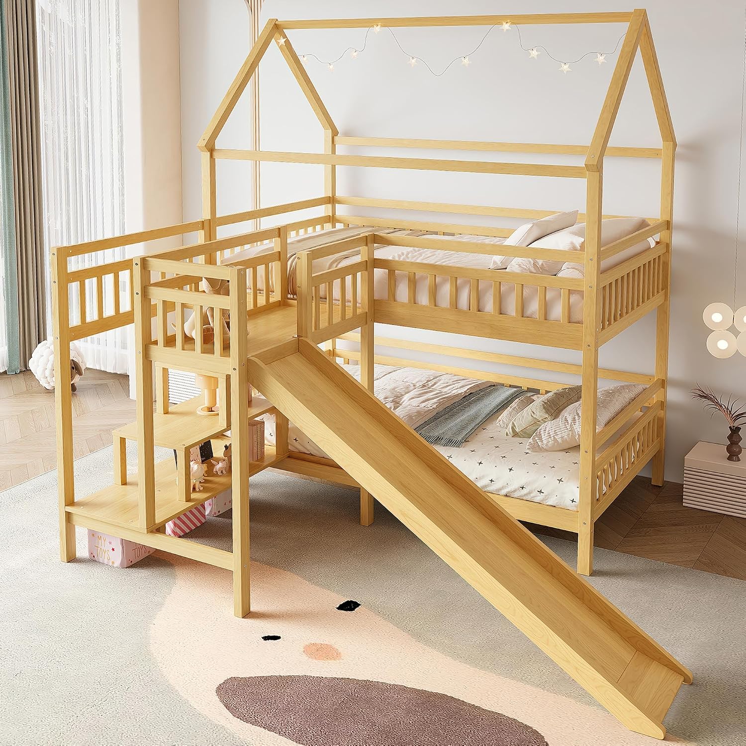 سرير بطابقين كامل الحجم مع سقف - مراجعة Bunk Bed With Stairs And Slide وسعره